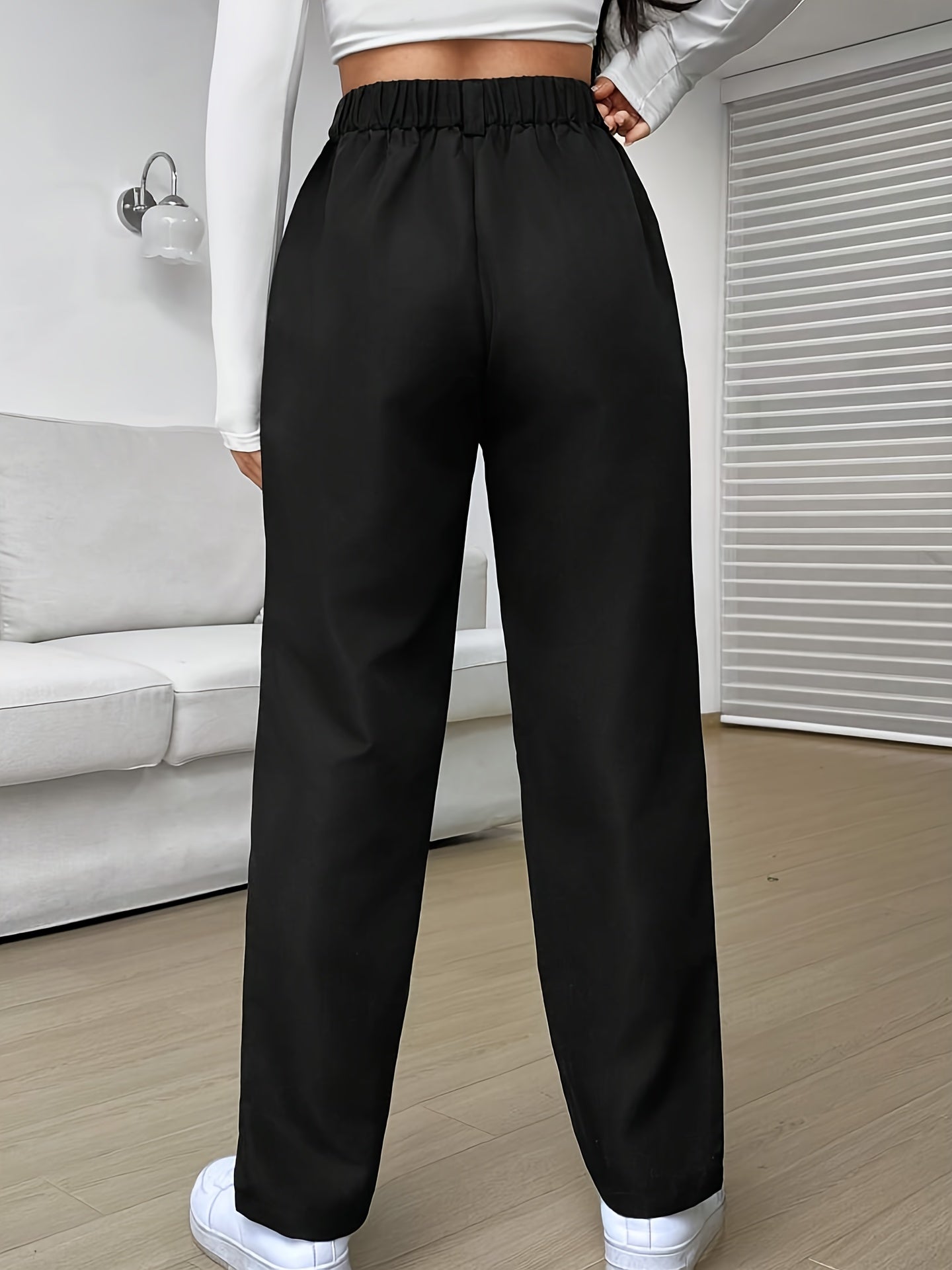 vlovelaw Solid Straight Leg Pants, Elegant High Waist Pants, Women's Clothing