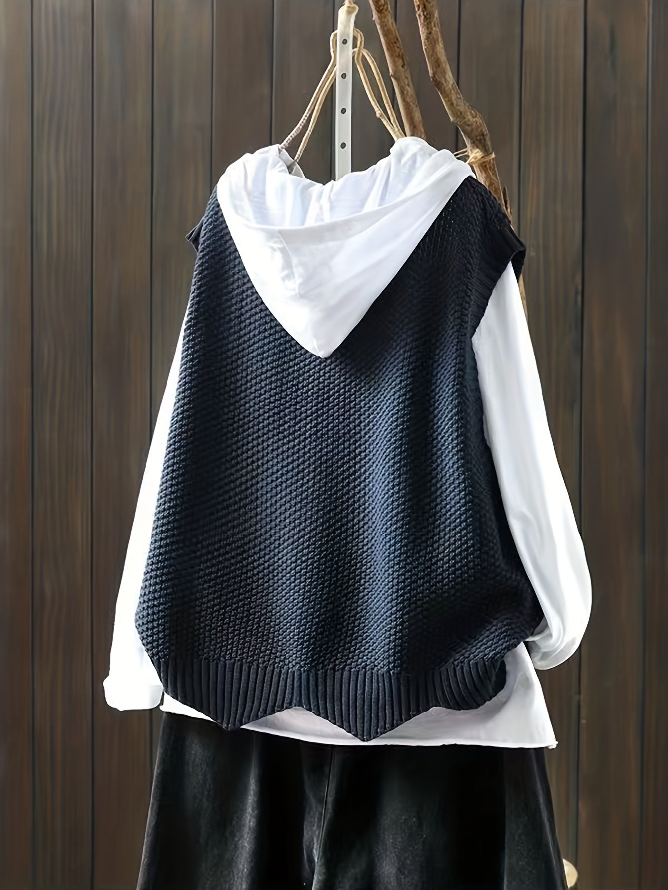 Solid Crew Neck Knitted Vest, Casual Sleeveless Loose Sweater, Women's Clothing