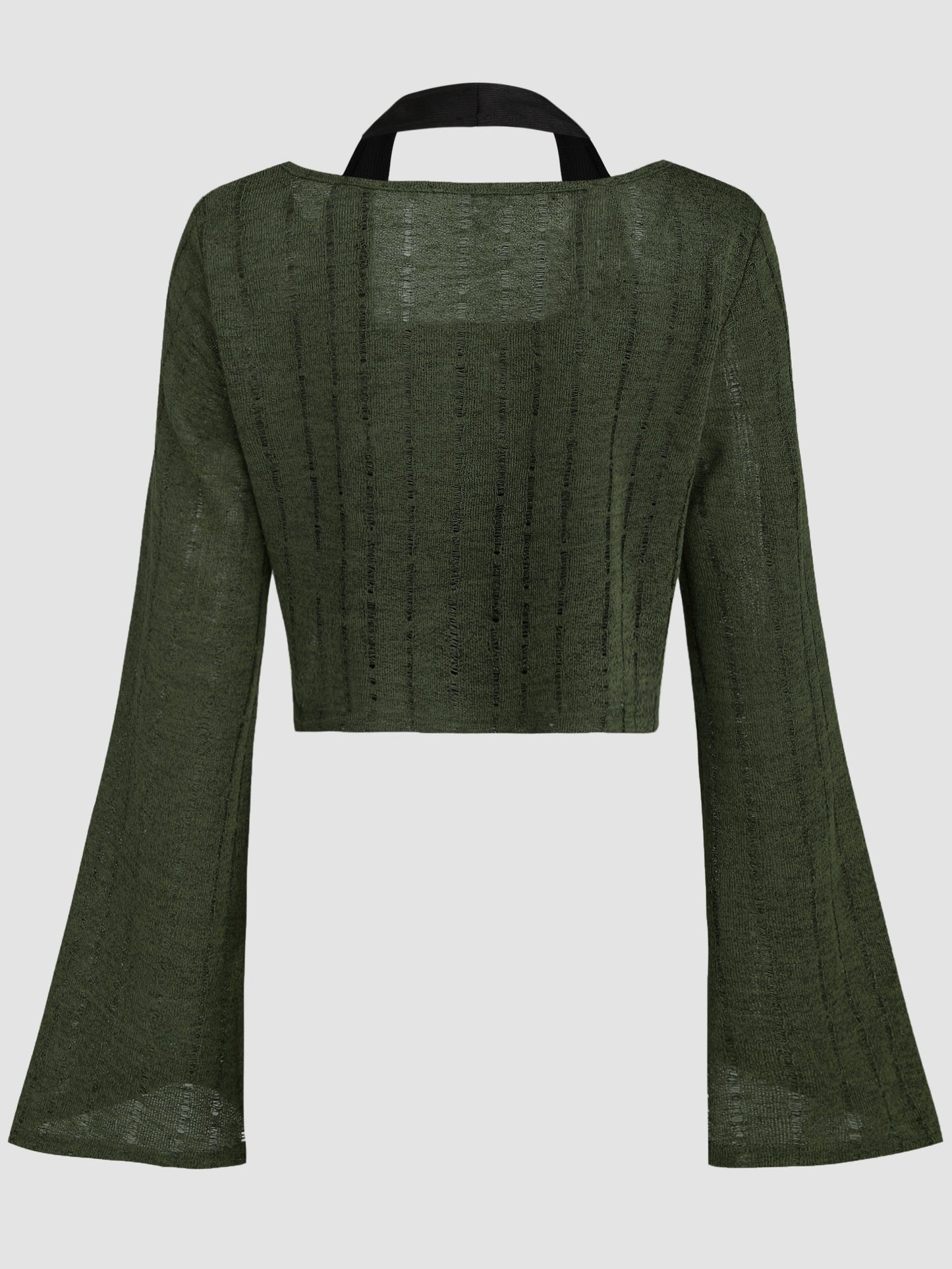 vlovelaw Flare Sleeve Two-piece Set, Crew Neck Top And Backless Vest Outfits, Women's Clothing