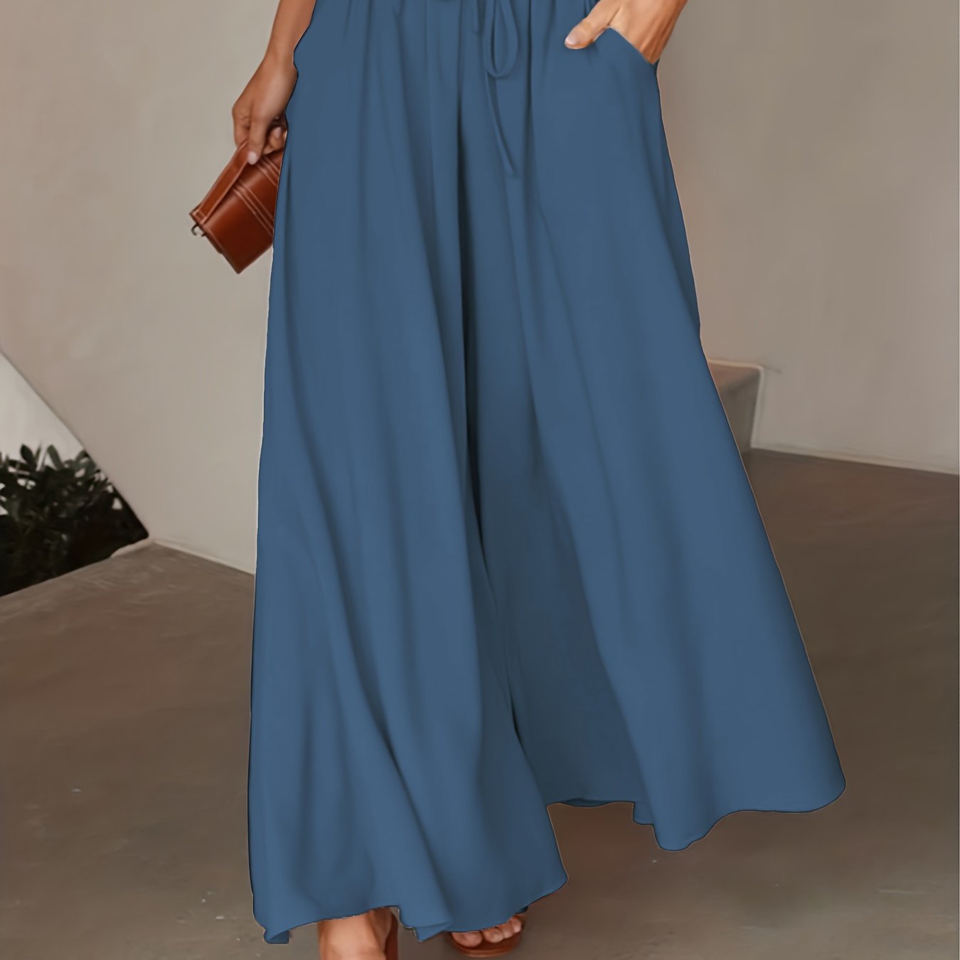 High Waist Drawstring Wide Leg Pants, Casual Loose Pants For Spring & Fall, Women's Clothing