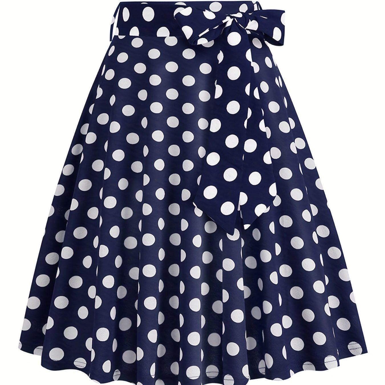 vlovelaw Polka Dot Print Pleated Skirts, Vintage Bow Flare Skirts For Spring & Summer, Women's Clothing