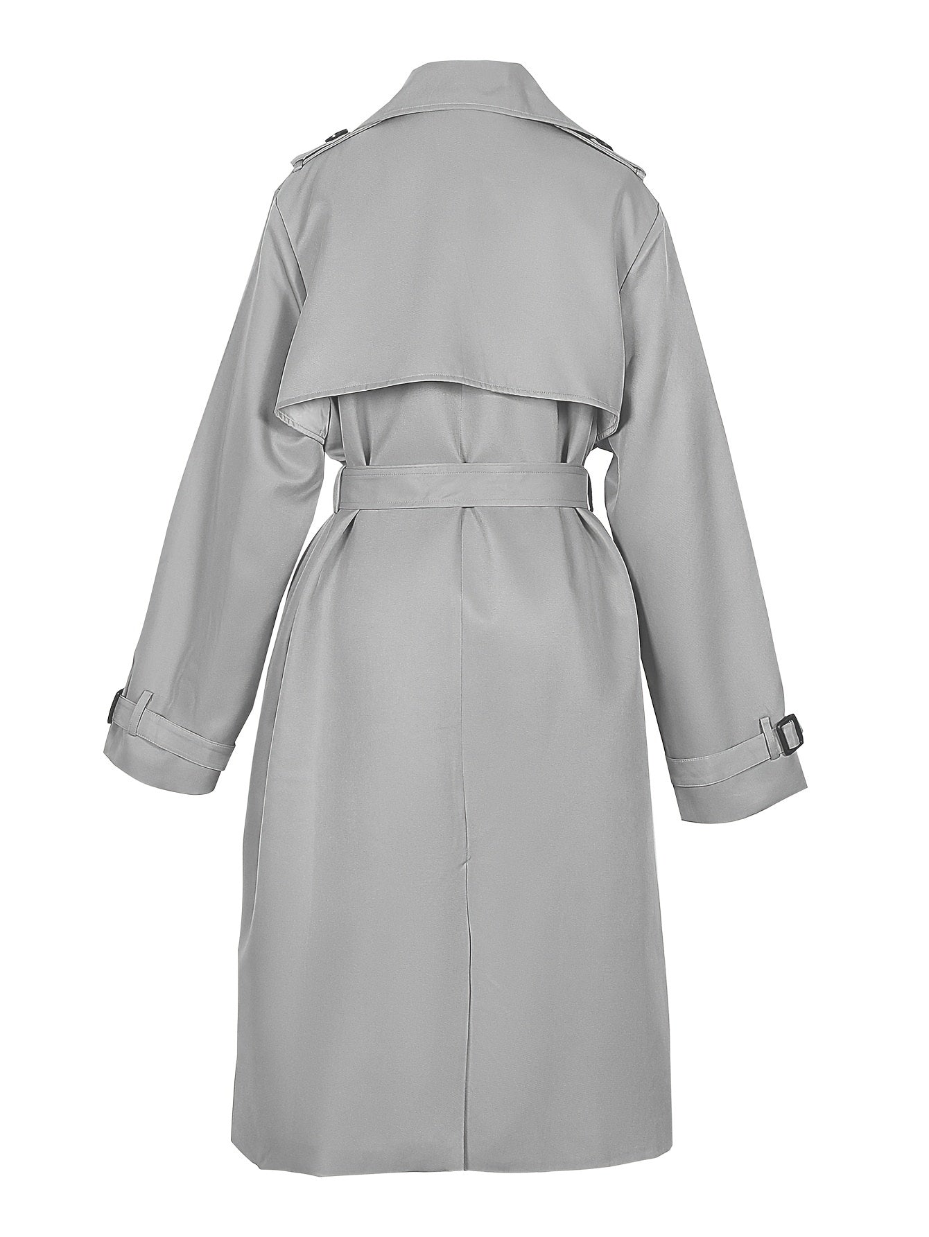vlovelaw Plus Size Casual Coat, Women's Plus Solid Long Sleeve Lapel Collar Double Button Buckle Overcoat With Belt