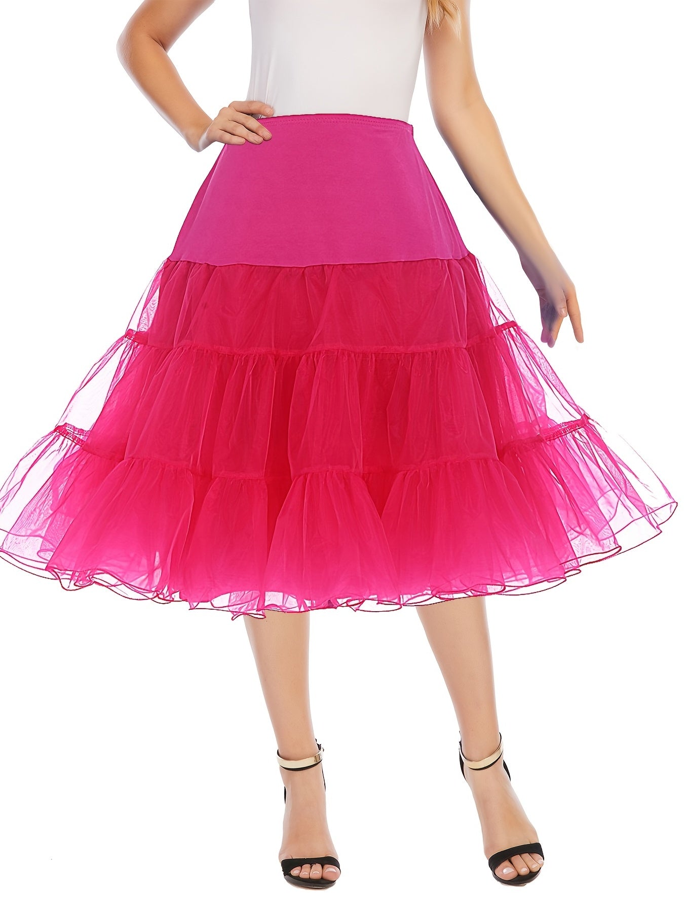 vlovelaw Solid High Waist Ruffled Hem Vintage Skirts, Casual Dancing Short Skirts, Women's Clothing