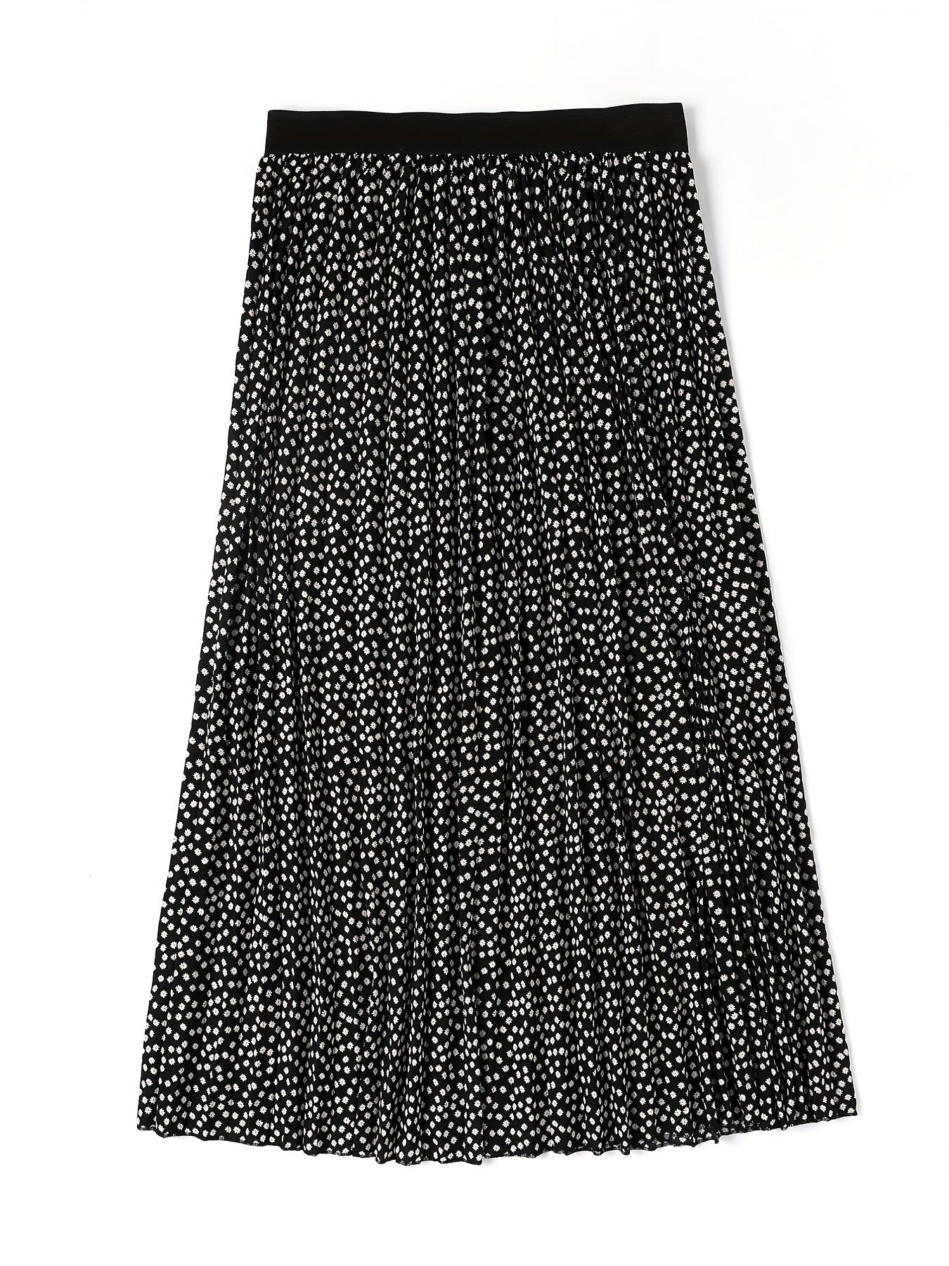 Plus Size Casual Skirt, Women's Plus Dot Print High Rise Slight Stretch Maxi Skirt