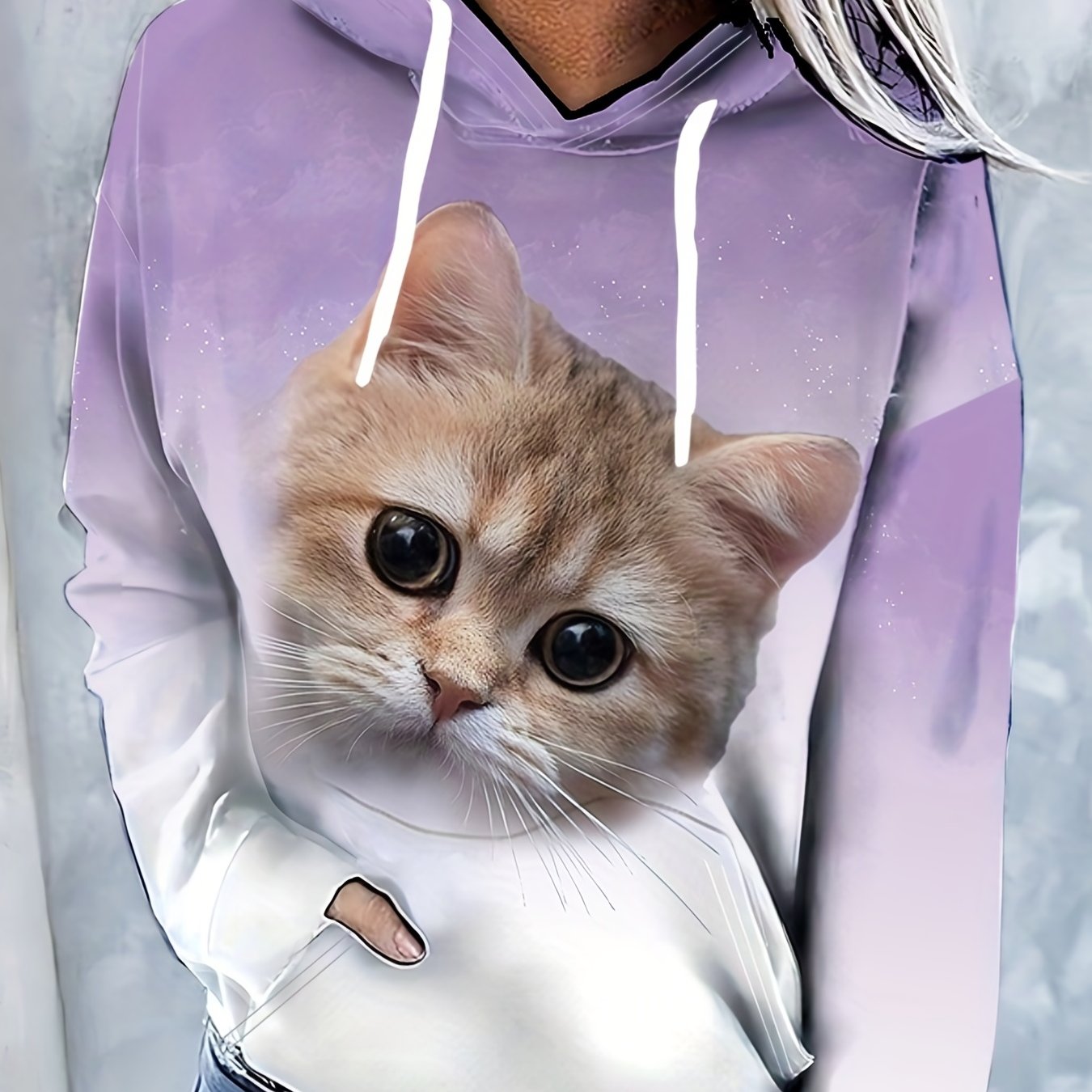 3D Cat Graphic Sports Hoodie,Printed Drawstring Long Sleeve Hooded Sweatshirts,Women's Sporty Sweatshirts