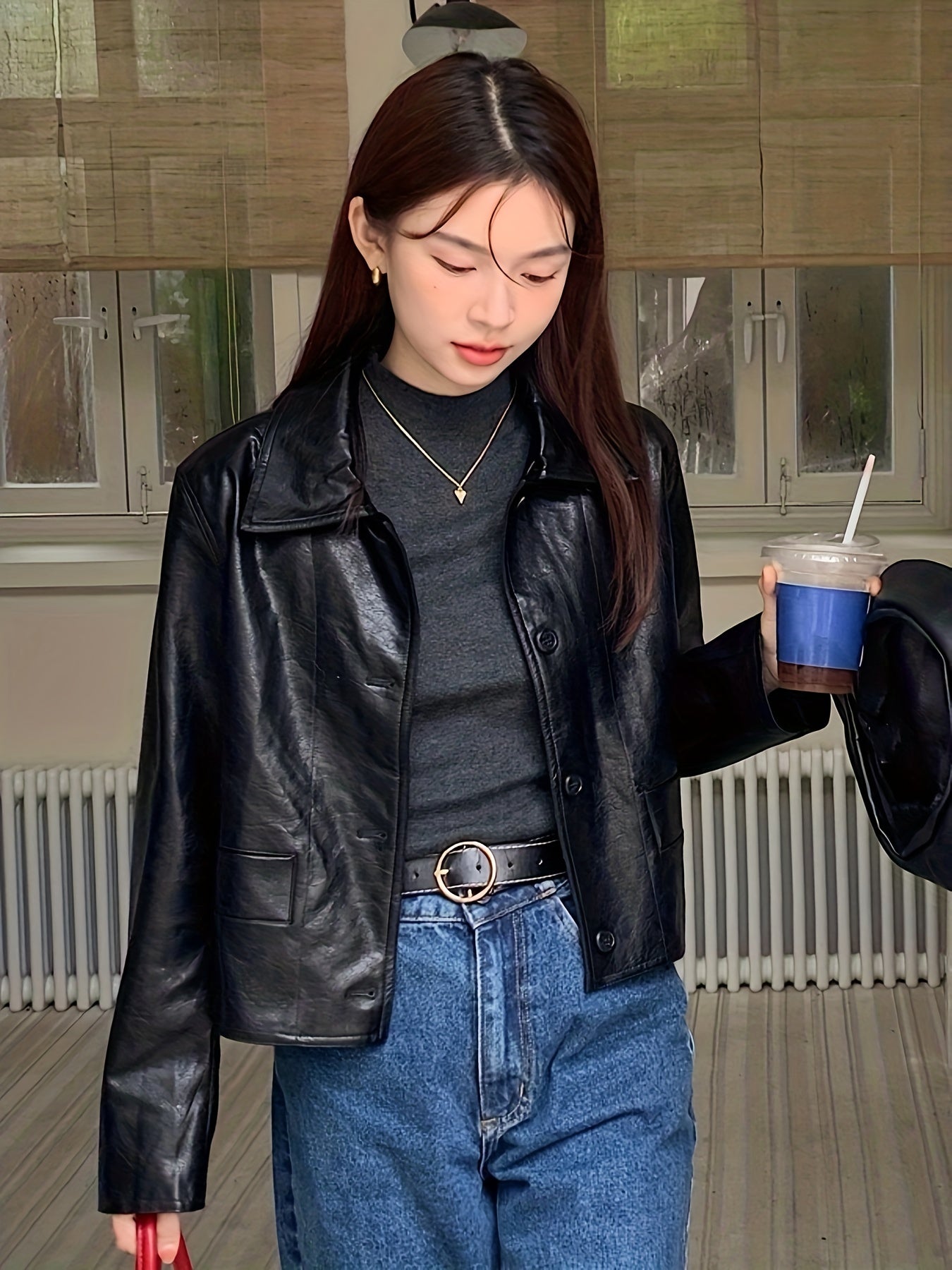 Solid Button Front Jacket, Casual Long Sleeve Versatile Outerwear, Women's Clothing