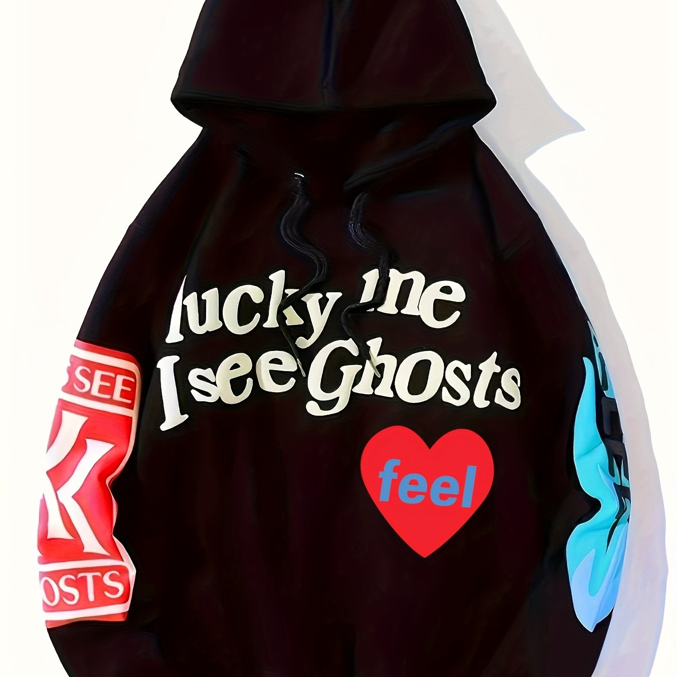 vlovelaw Lucky Me I See Ghosts Letter Graphic Casual Sports Sweatshirt For Halloween, Fashion Hip Hop Pullover Hoodie, Women's Tops
