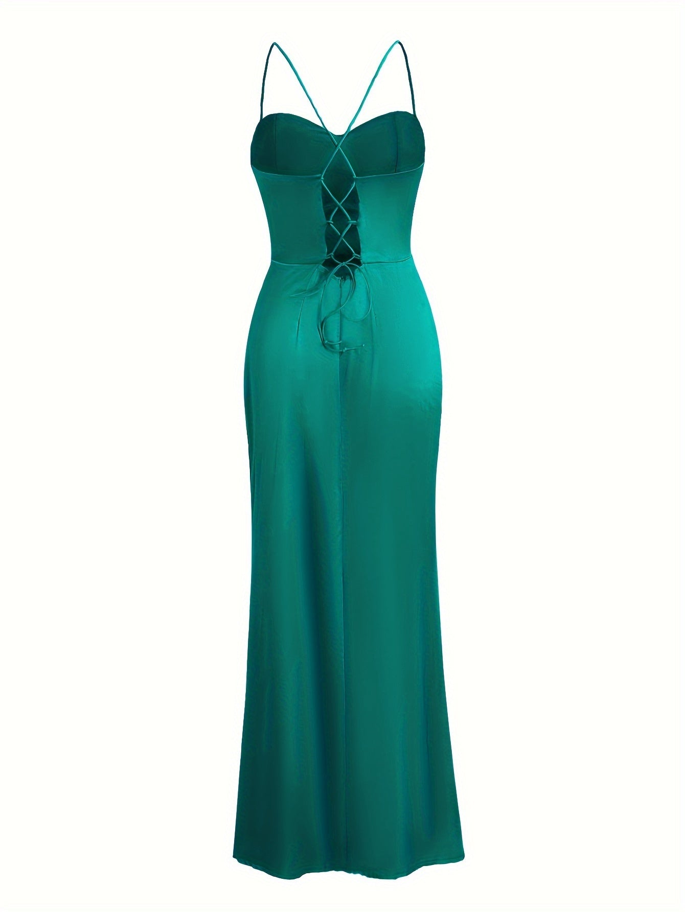 vlovelaw Split Thigh Backless Dress, Sexy Solid Party Maxi Dress, Women's Clothing