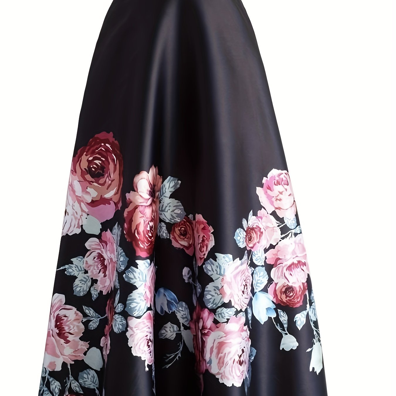 Plus Size Elegant Skirt, Women's Plus Floral Print High Rise Non-stretch A-line Maxi Skirt