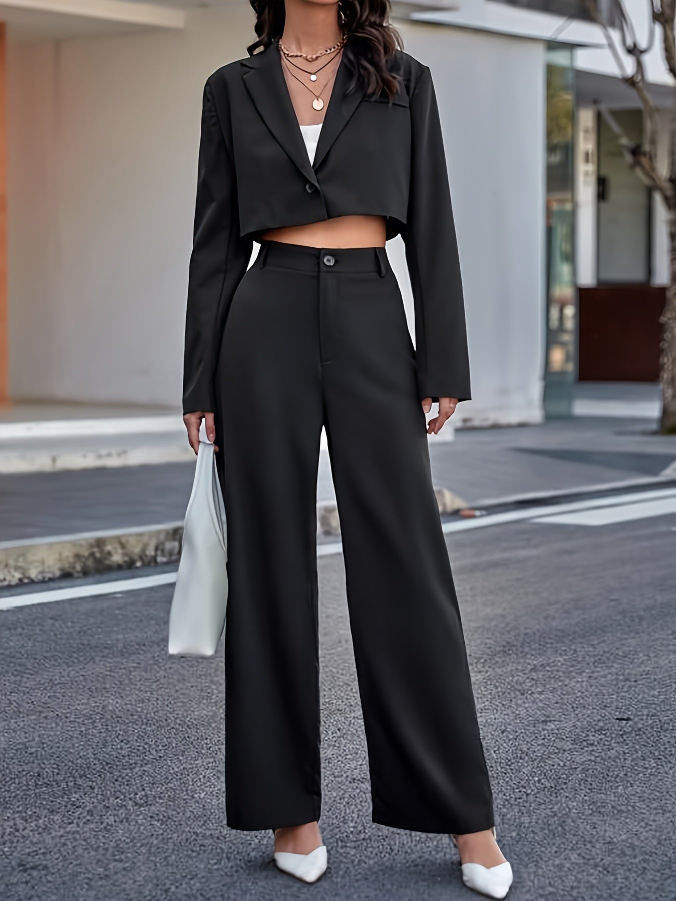 vlovelaw Solid High Waist Pants, Elegant Wide Leg Pants, Women's Clothing