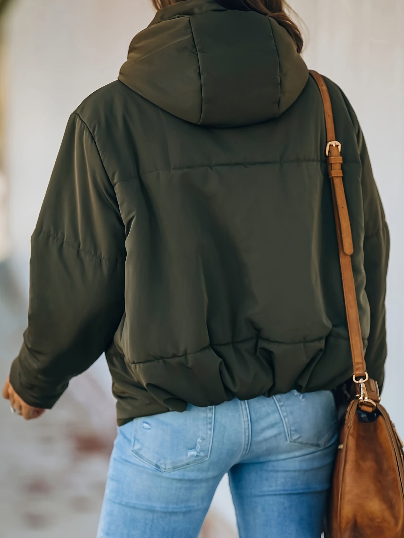 Zip Up Drawstring Coat, Casual Long Sleeve Hooded Winter Outerwear, Women's Clothing