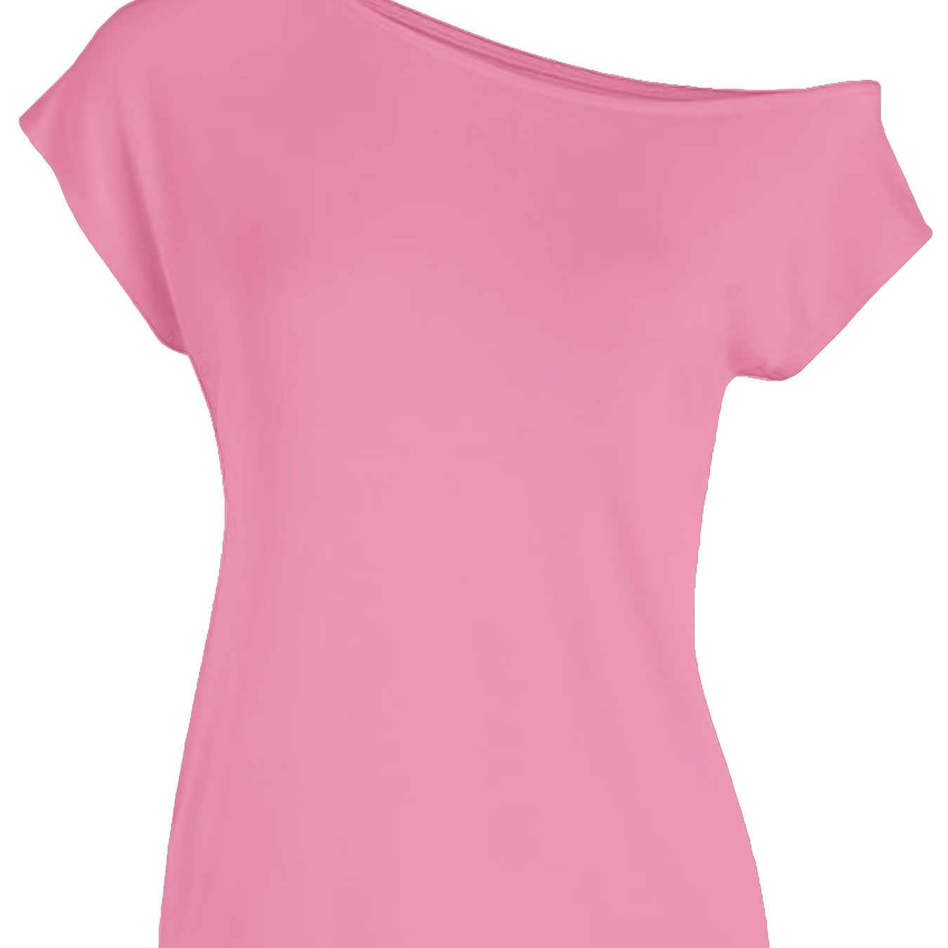 vlovelaw Solid Slanted Shoulder Short Sleeve T-shirt, Asymmetrical Casual Loose Summer T-shirt, Women's Clothing