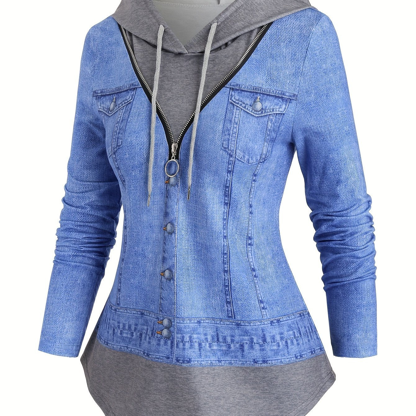 vlovelaw 2 In 1 Color Block Zip Front Hoodie, Casual Long Sleeve Drawstring Hoodies Sweatshirt, Women's Clothing