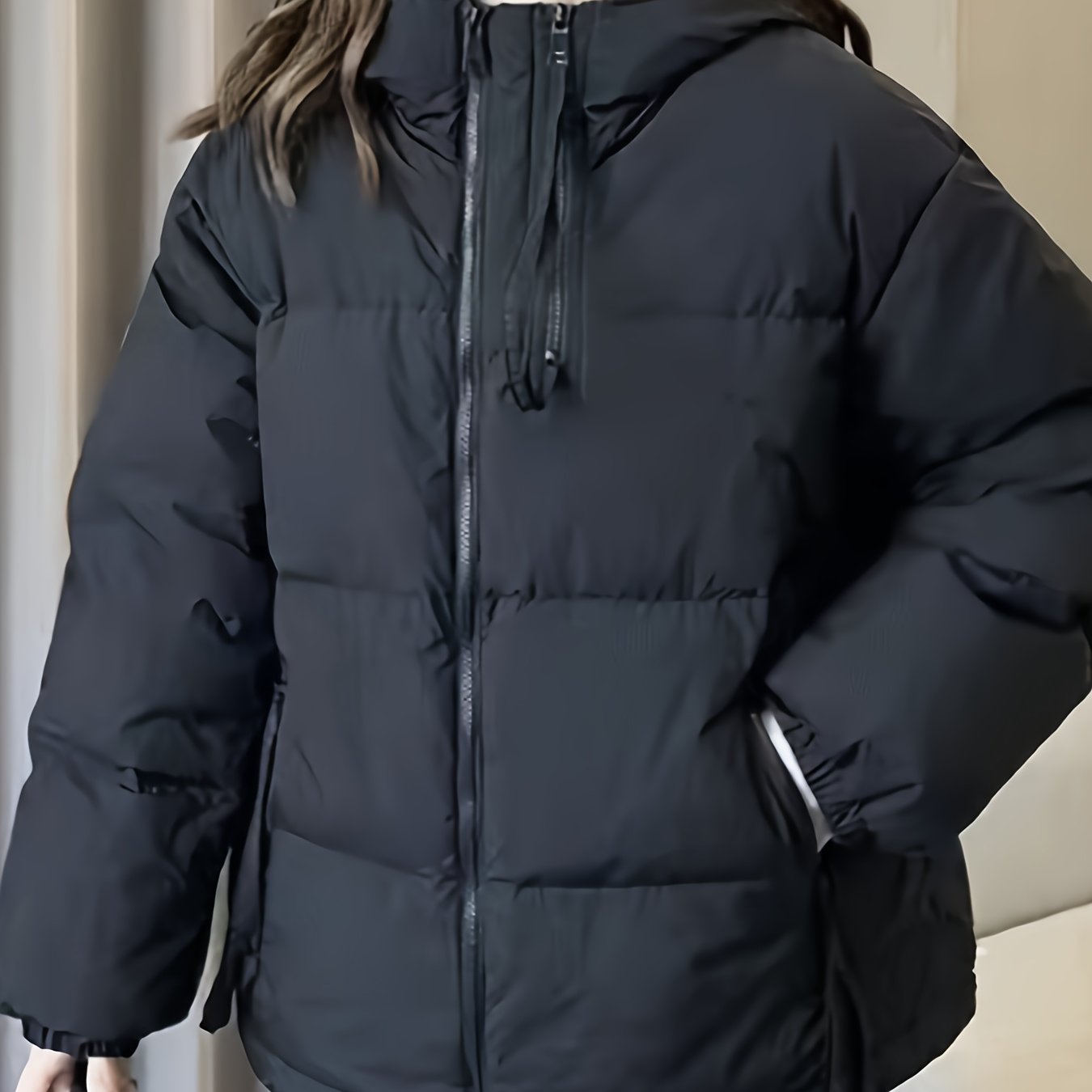 vlovelaw Zipper Solid Hooded Coat, Casual Solid Long Sleeve Winter Outerwear, Women's Clothing