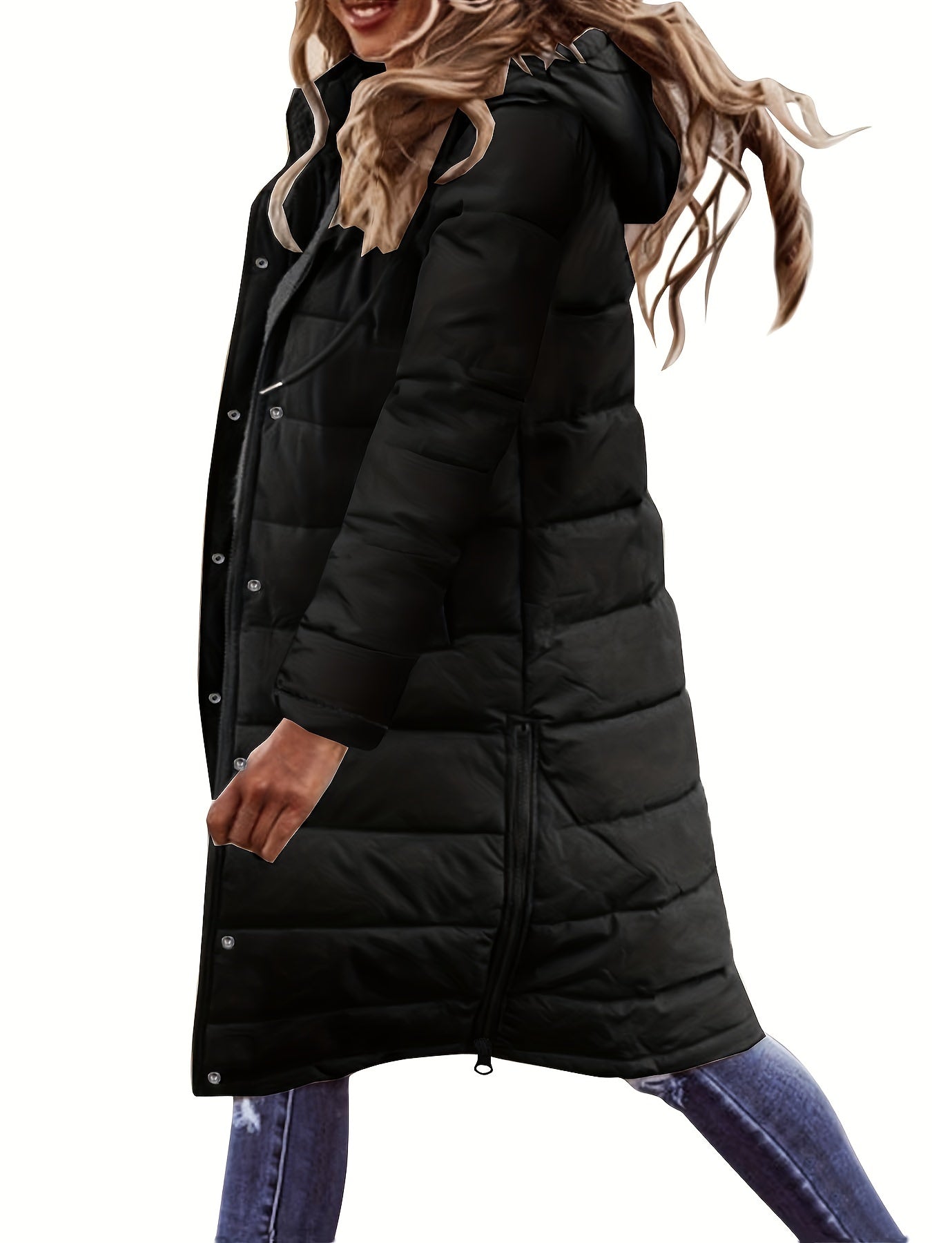 vlovelaw Button Front Hoodie Puffy Coat, Casual Long Sleeve Warm Outwear For Winter, Women's Clothing