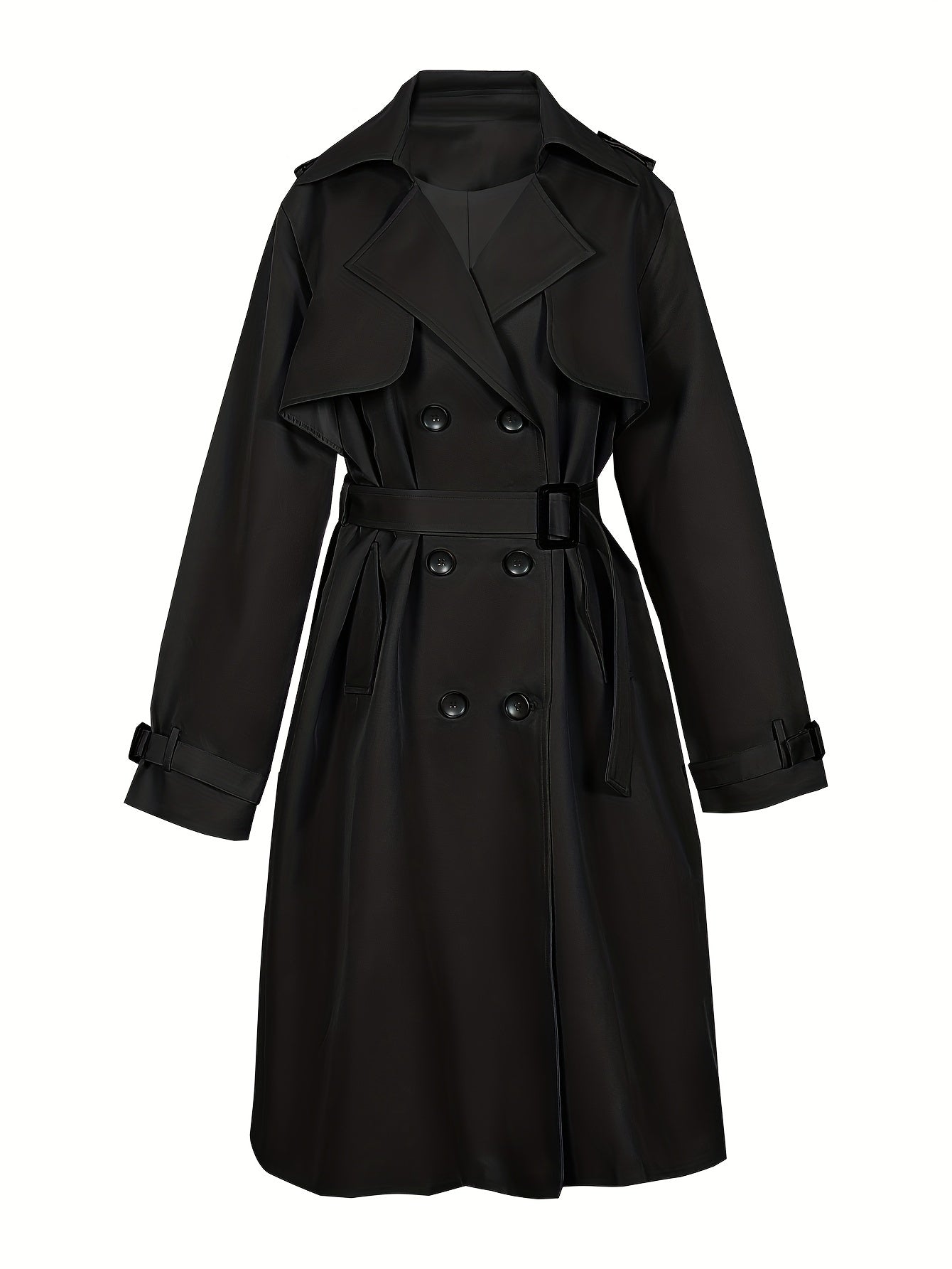 vlovelaw Double Breasted Trench Coat, Casual Lapel Long Sleeve Outerwear, Women's Clothing