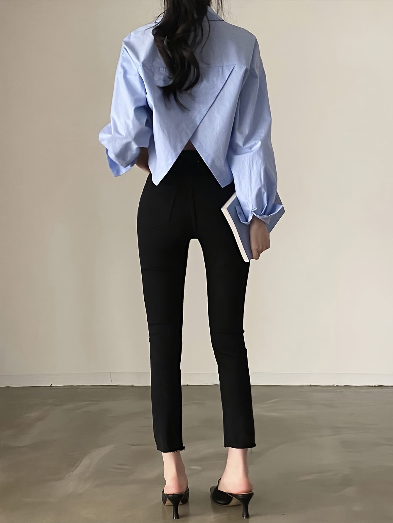 Solid Single Button Lapel Shirt, Casual Long Sleeve Shirt For Spring & Fall, Women's Clothing