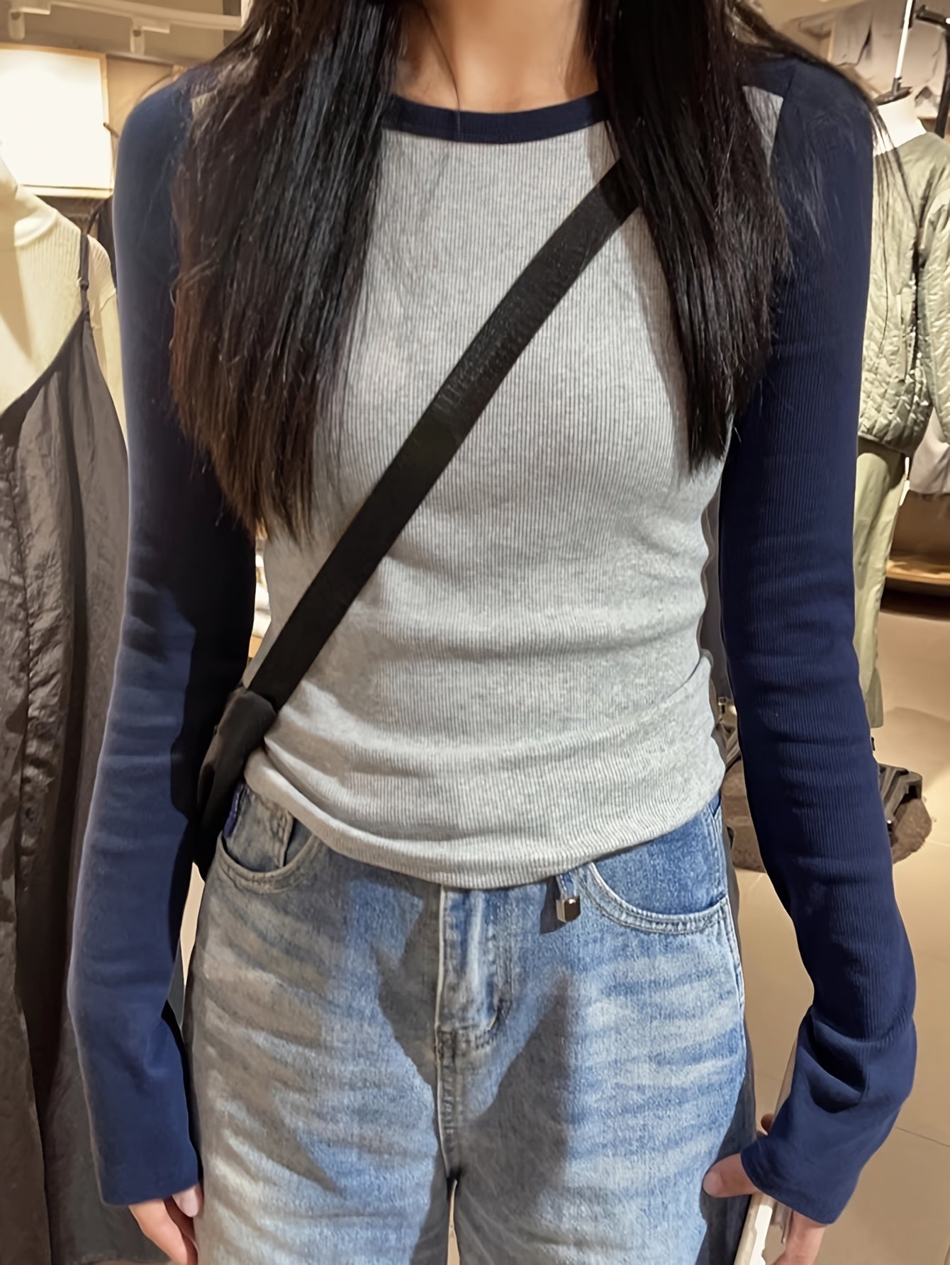 vlovelaw Color Block Crew Neck T-Shirt, Casual Long Sleeve T-Shirt For Spring & Fall, Women's Clothing