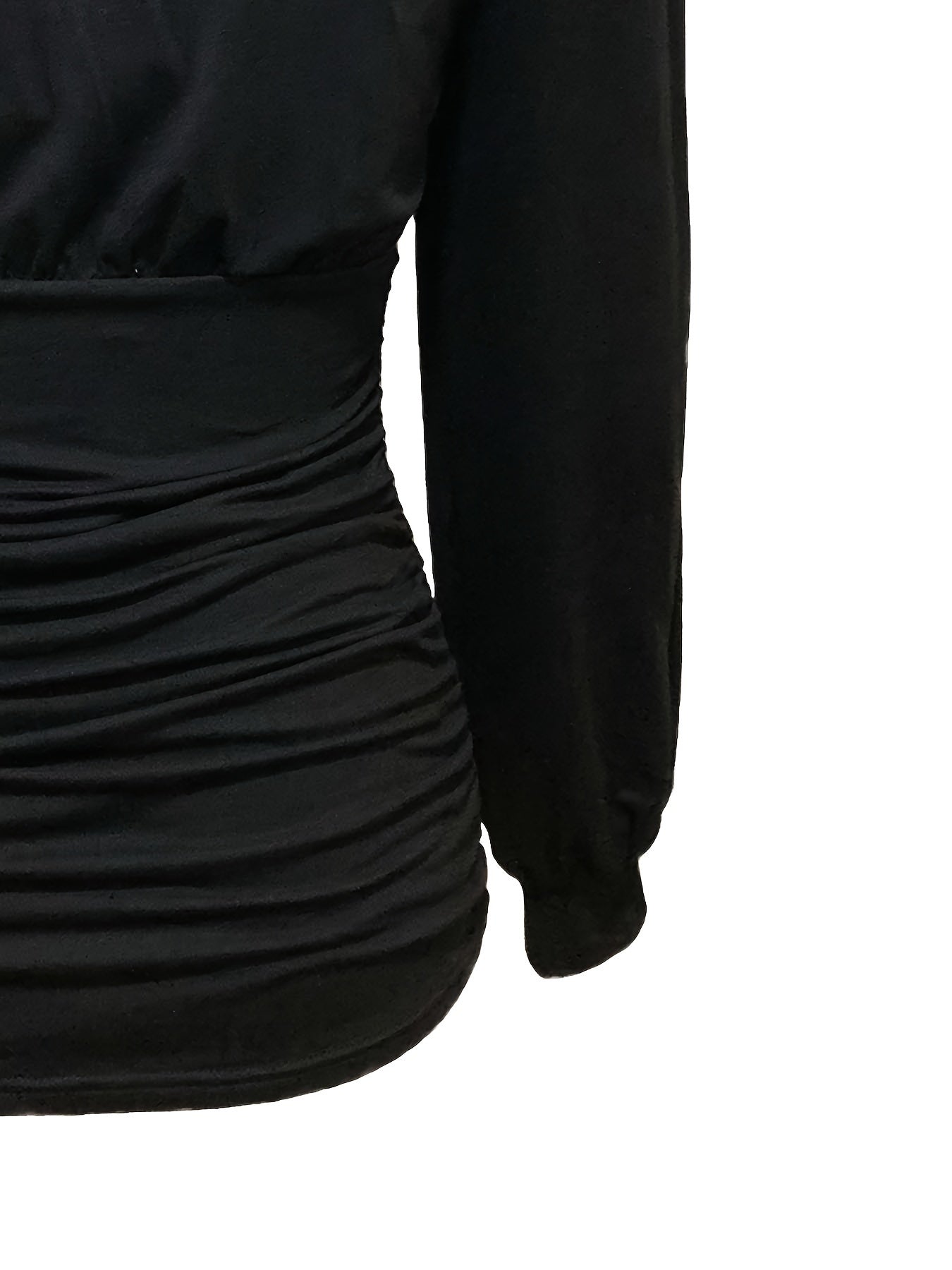 vlovelaw Geo Print V-neck Slim T-shirt, Versatile Lantern Sleeve Top For Spring & Fall, Women's Clothing