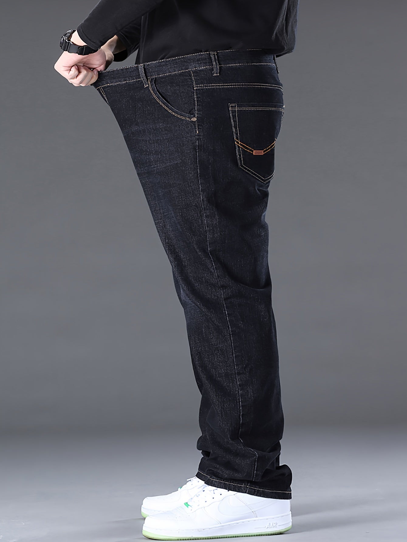 vlovelaw Plus Size Men's Solid Denim Pants Casual Oversized Loose Fit Jeans For Spring Fall Winter, Men's Clothing