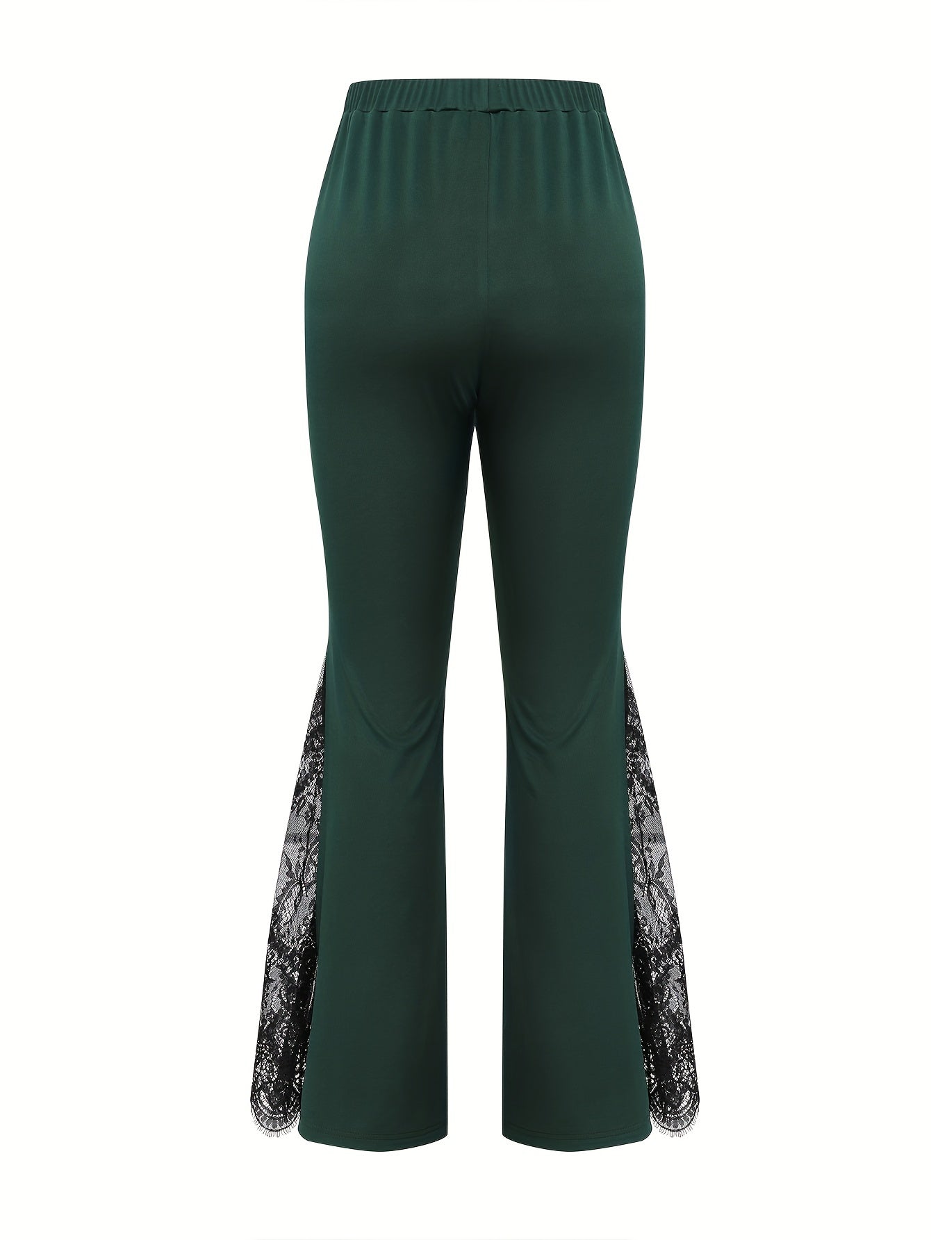 vlovelaw Contrast Lace High Waist Pants, Casual Flare Leg Pants, Women's Clothing