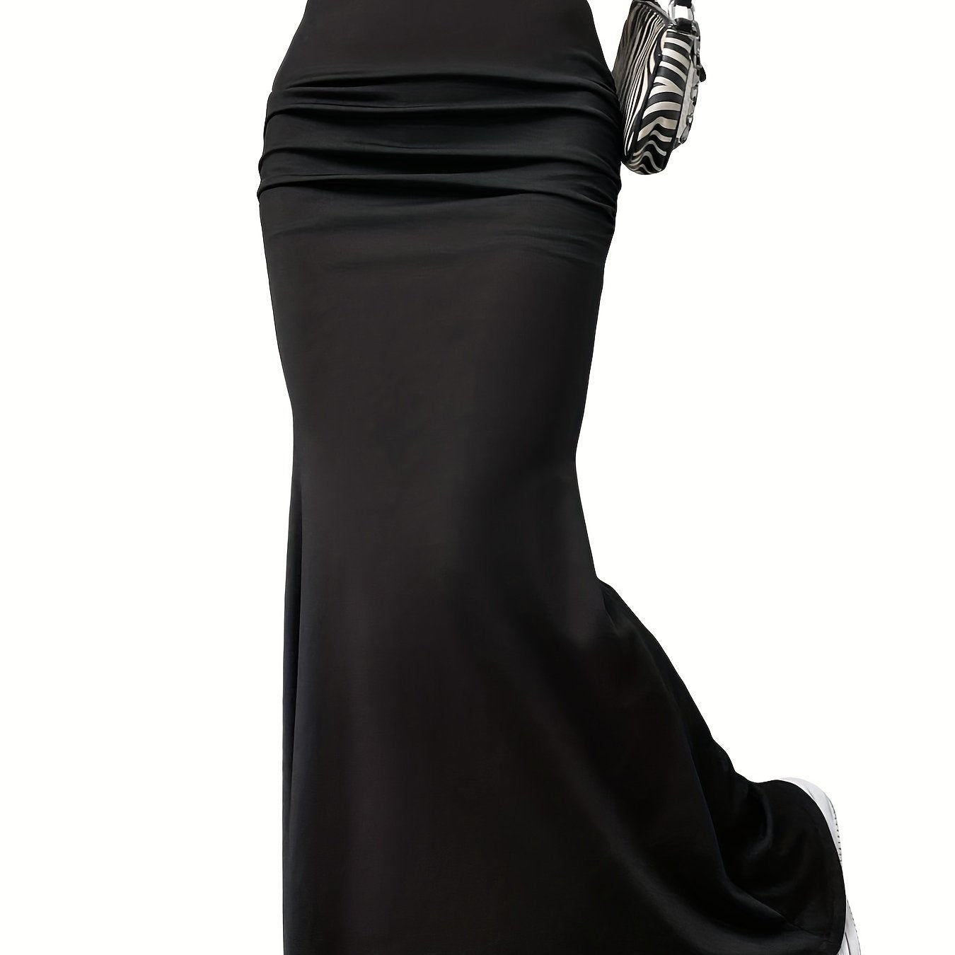 vlovelaw Solid Ruched High Waist Skirt, Elegant Slim Bodycon Skirt For Spring & Fall, Women's Clothing