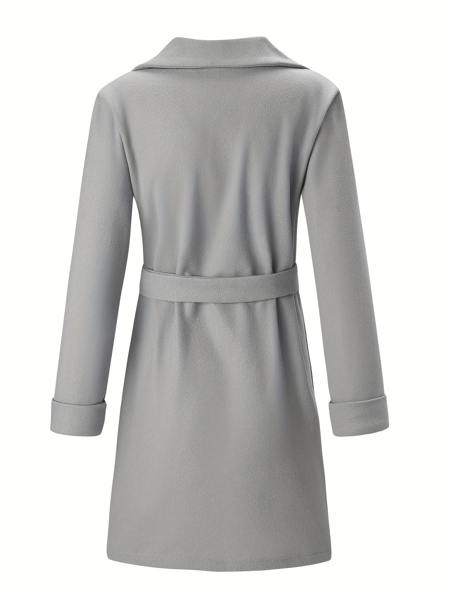vlovelaw Lapel Neck Belted Coat, Elegant Long Sleeve Coat For Fall & Winter, Women's Clothing