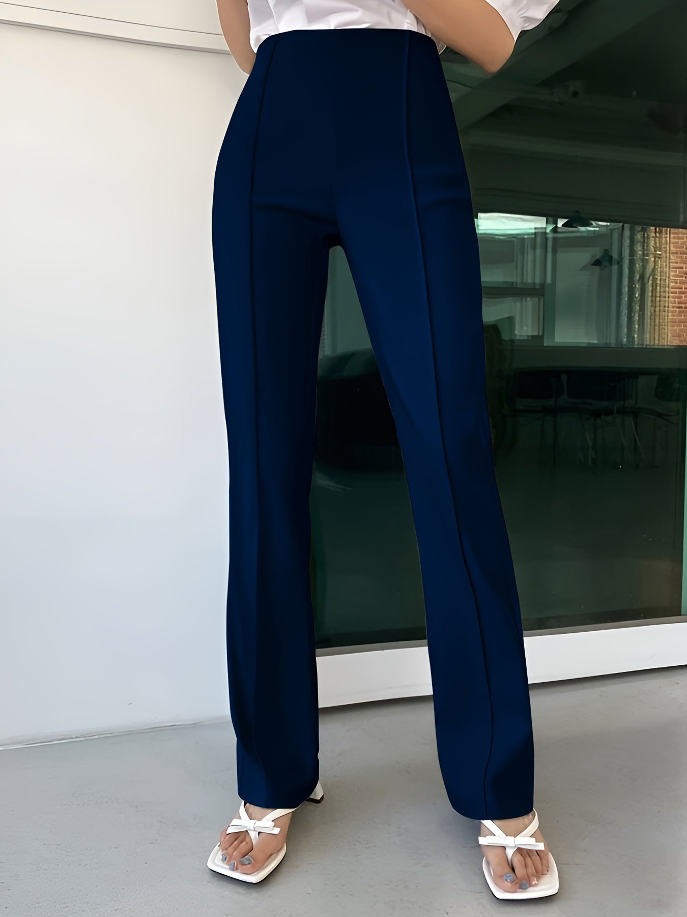 vlovelaw Solid Slim Pintuck Pants, Casual High Waist Pants, Women's Clothing