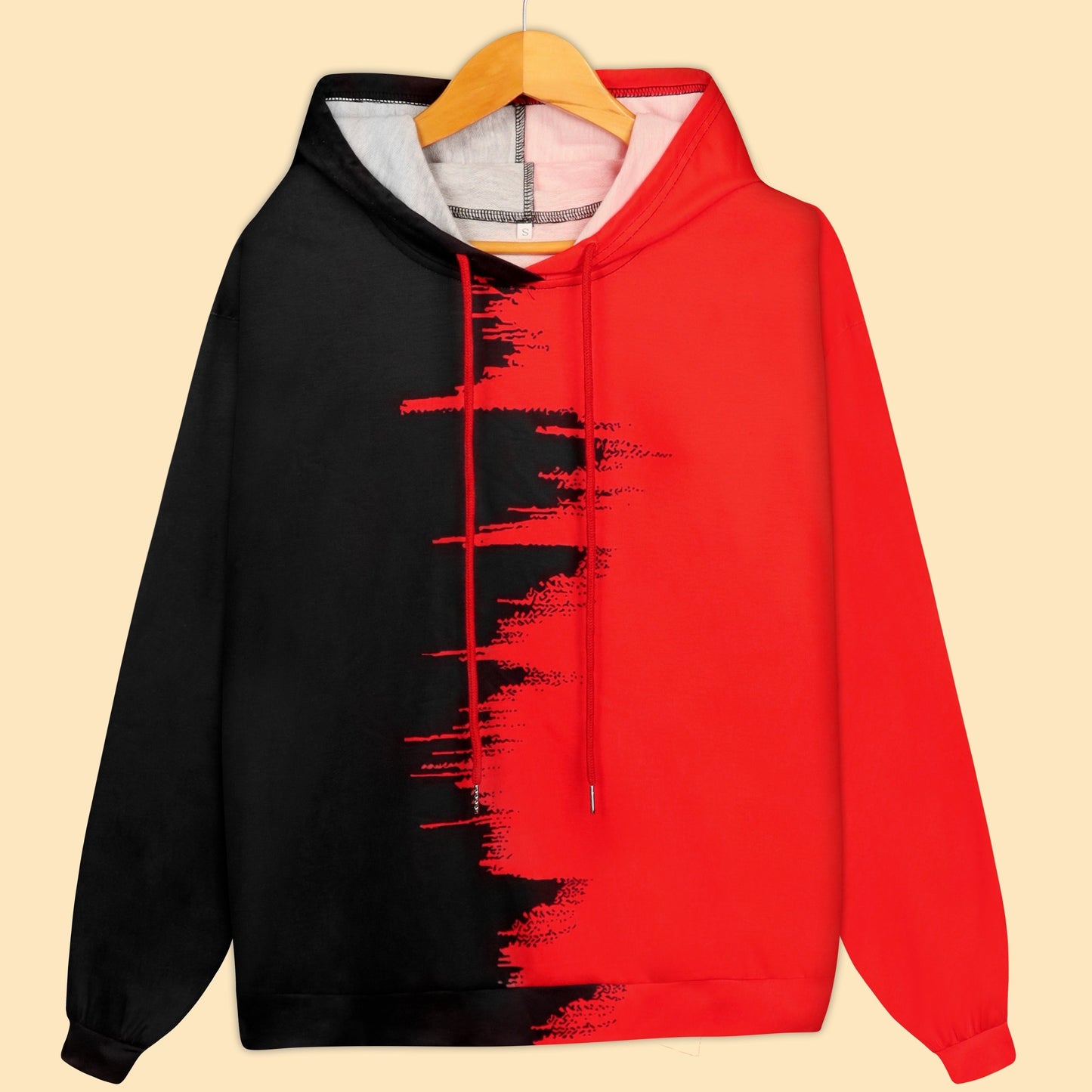 Two Tone Print Casual Sports Hooded Sweatshirts, Color Block Drawstring Hoodie, Women's Sporty Sweatshirts