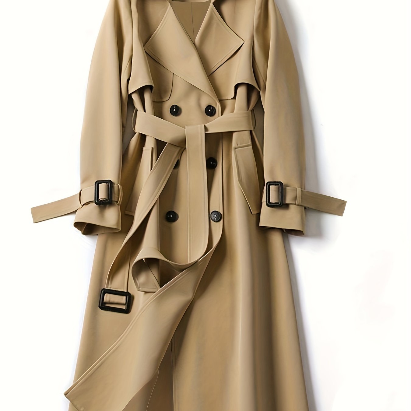 Double Breasted Trench Coat, Casual Lapel Long Sleeve Outerwear, Women's Clothing