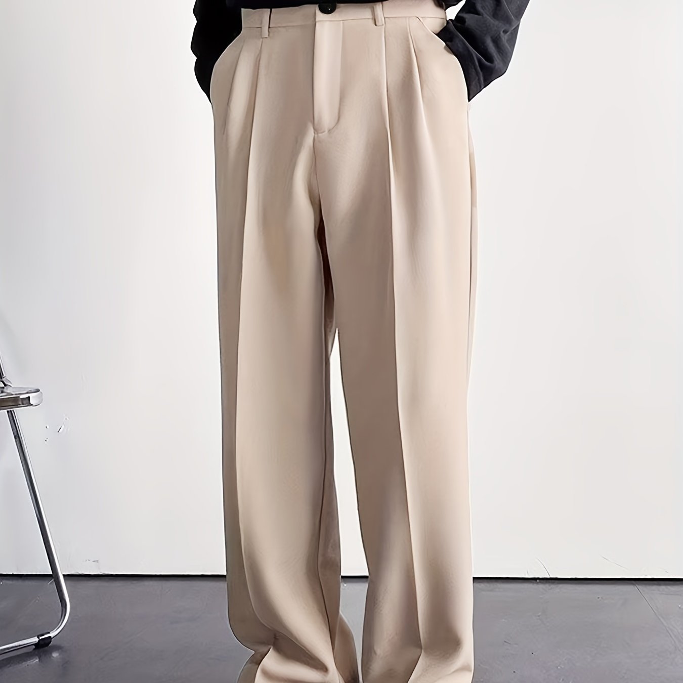 vlovelaw Men's Stylish Loose Solid Pants With Pockets, Casual Breathable Comfy Trousers For City Walk Street Hanging Outdoor Activities