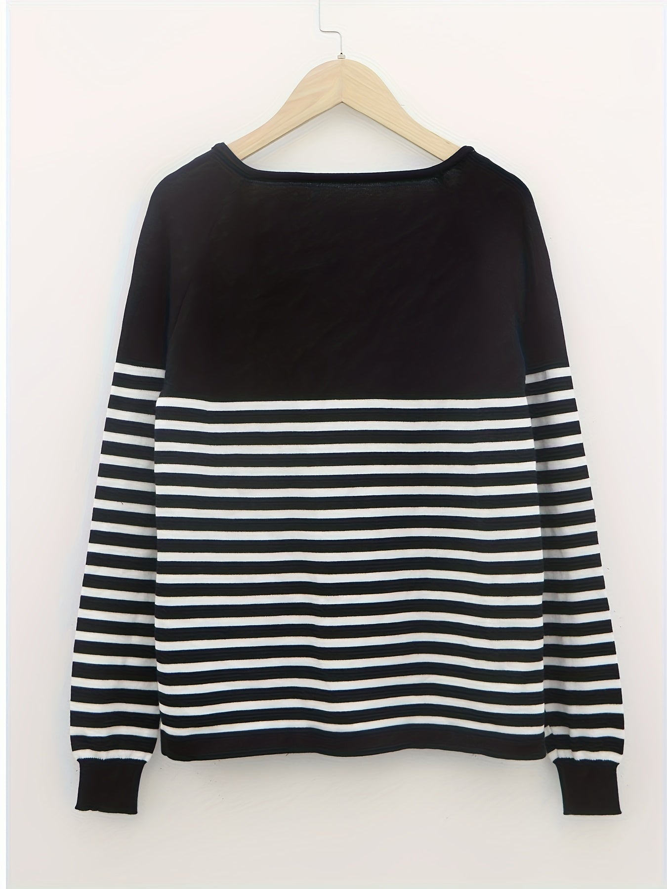 Striped V Neck Pullover Sweater, Casual Long Sleeve Sweater For Spring & Fall, Women's Clothing