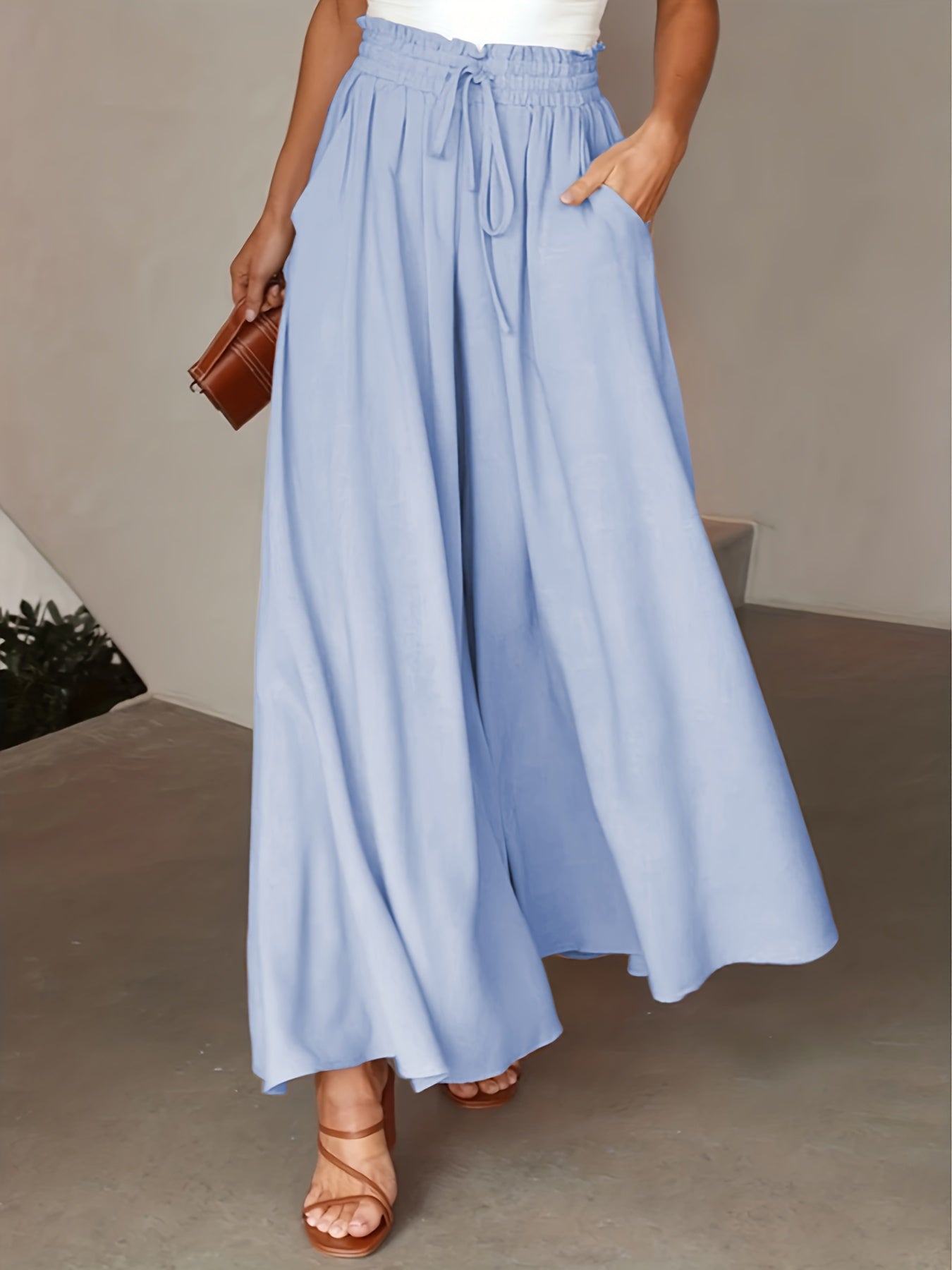 High Waist Drawstring Wide Leg Pants, Casual Loose Pants For Spring & Fall, Women's Clothing