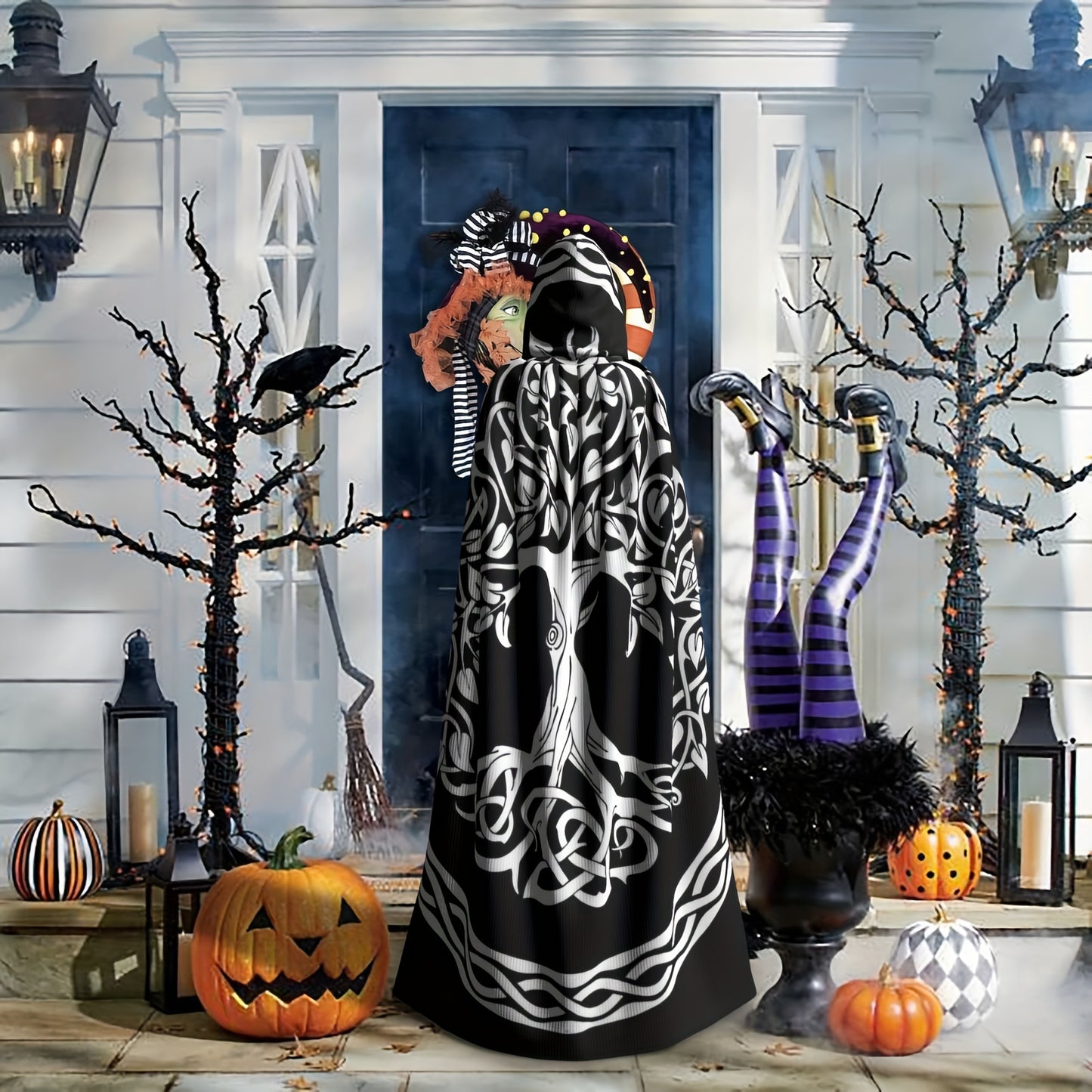 vlovelaw 1pc, Nordic Style Viking Goddess Celtic Life Tree Halloween Witch Hooded Robe Cloak Shawl Cosplay For Adult Men Women, Party Favors Supplies Dresses Clothes Gifts, 147.32*152.4cm