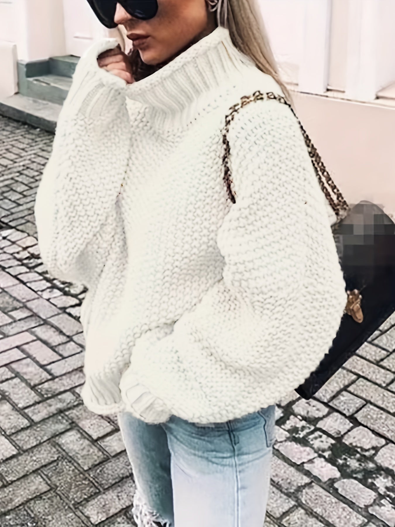 vlovelaw Solid Turtle Neck Pullover Sweater, Casual Long Sleeve Sweater For Fall & Winter, Women's Clothing