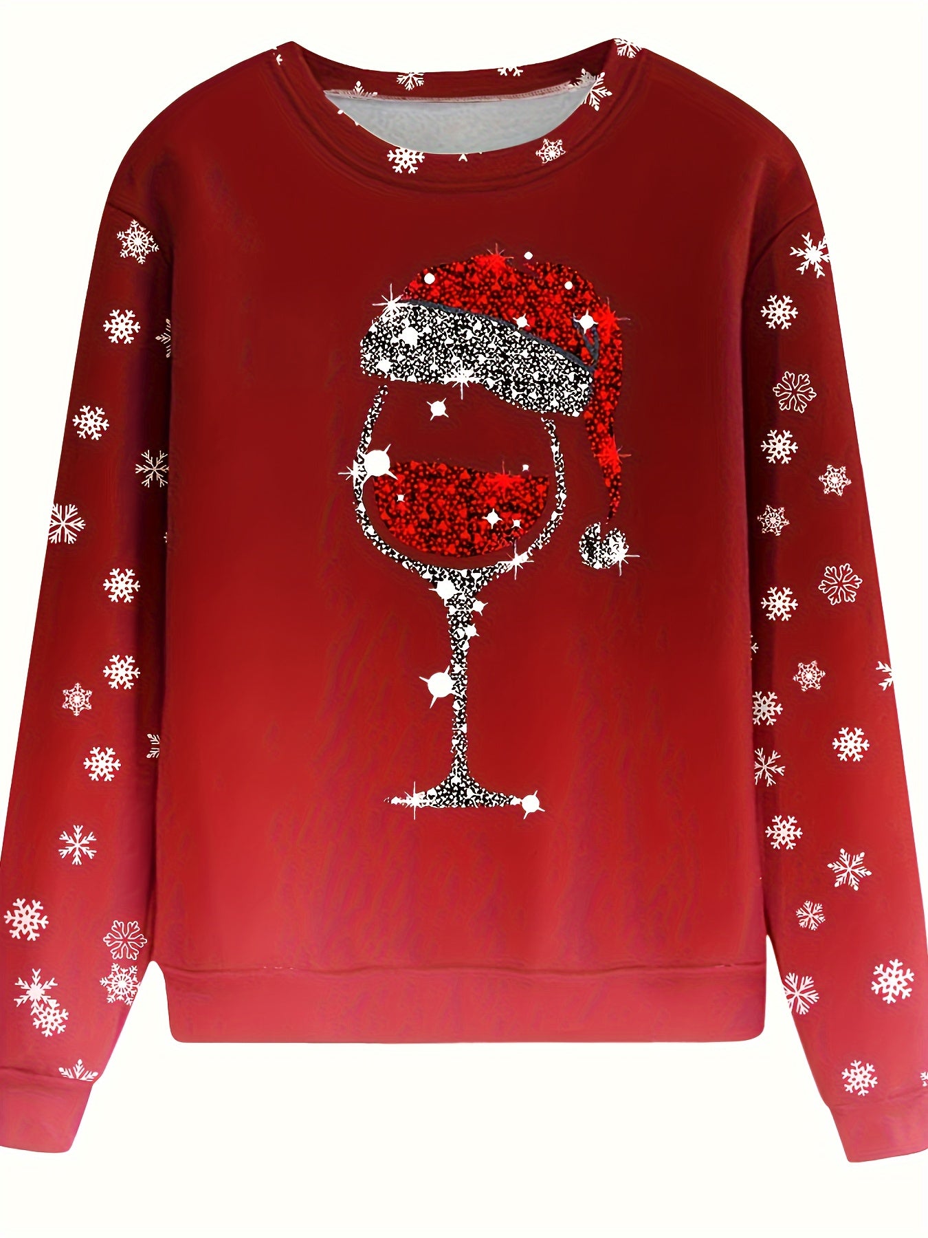 vlovelaw Christmas Snowflake Print Crew Neck Sweatshirt, Long Sleeve Casual Sports Pullover Top, Women's Clothing