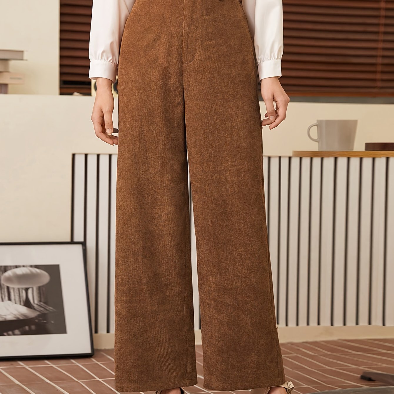 vlovelaw Solid Color Wide Leg Pants, Casual High Waist Pants For Every Day, Women's Clothing