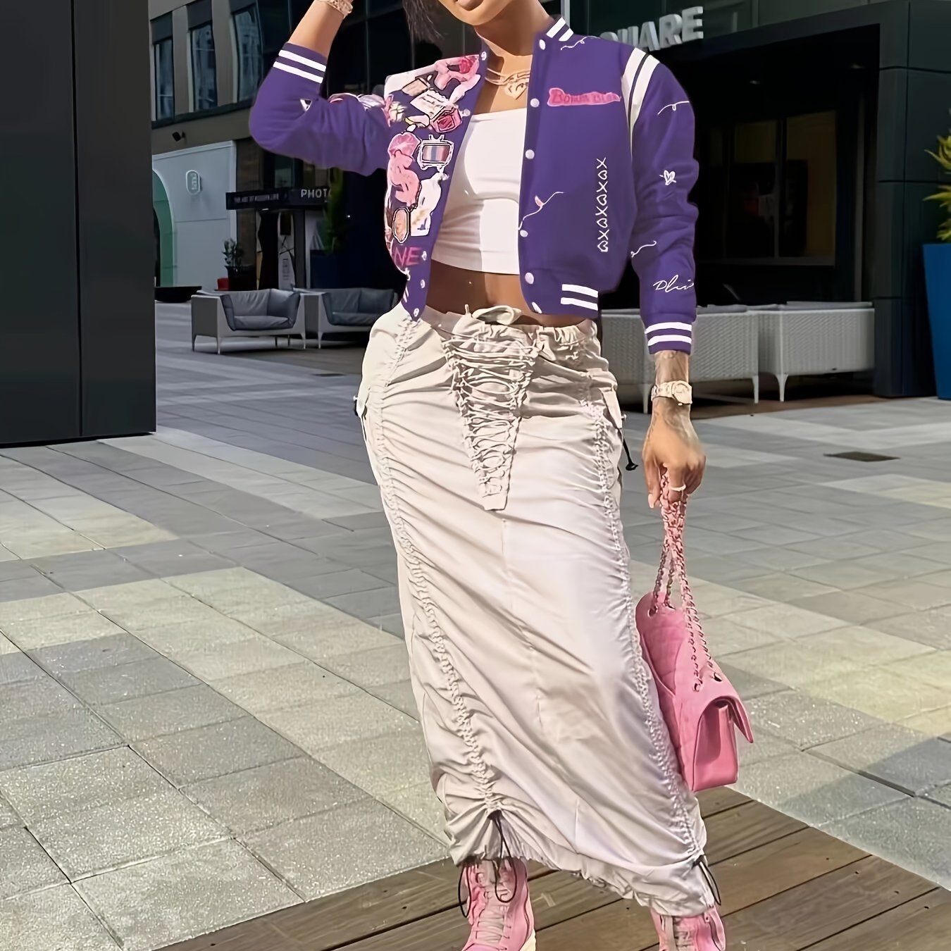 vlovelaw  Button Front Bomber Jacket, Streetwear Long Sleeve Jacket For Fall & Winter, Women's Clothing