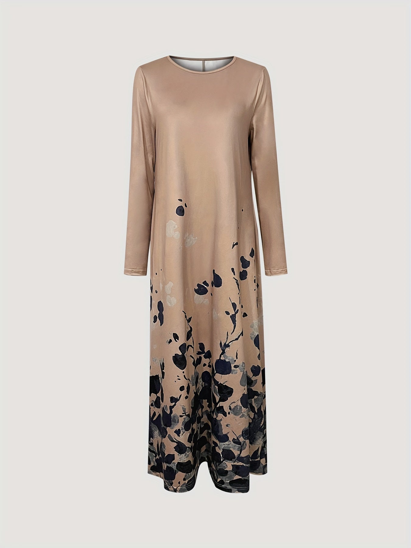 Floral Print Maxi Dress, Elegant Crew Neck Long Sleeve Dress, Women's Clothing