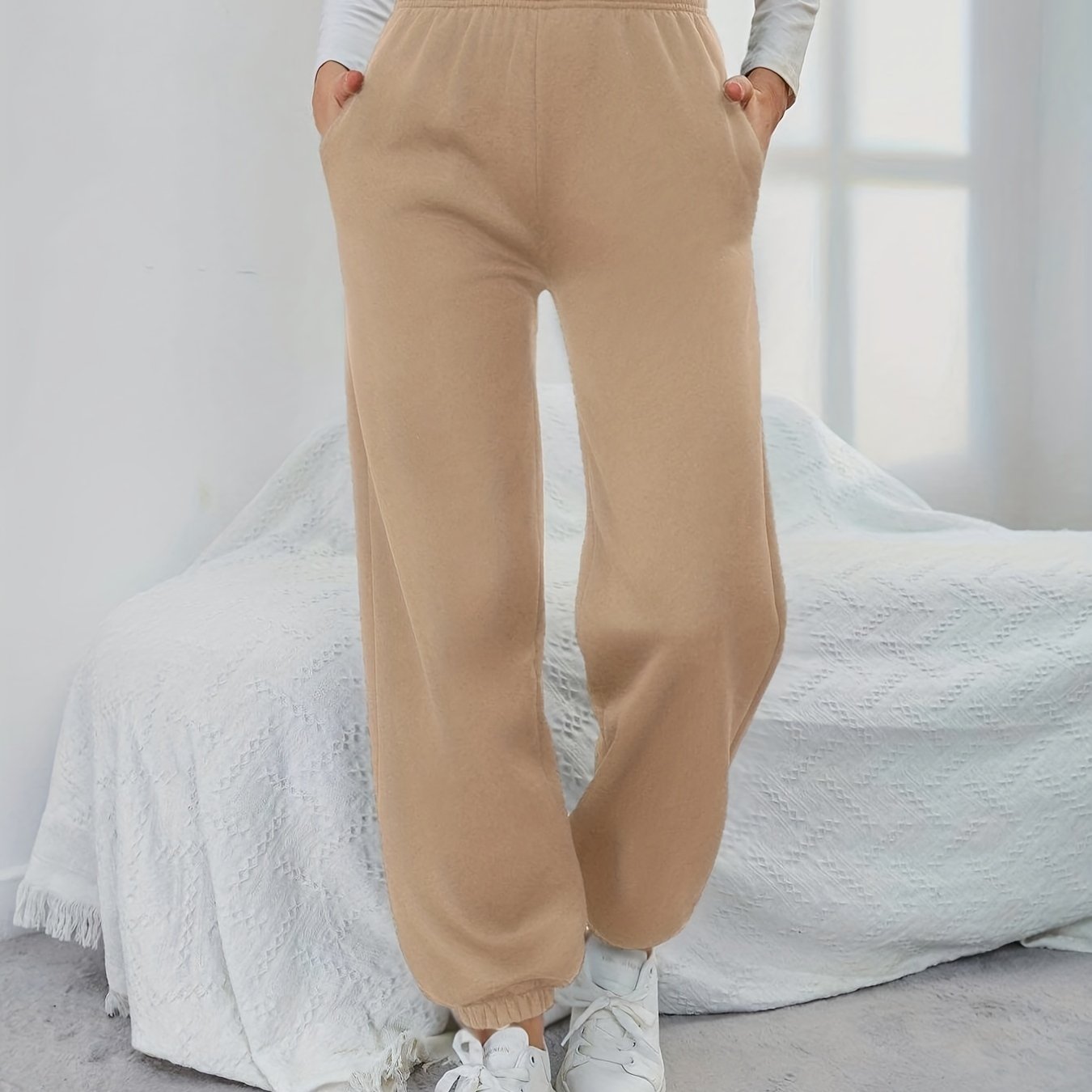 vlovelaw Solid Versatile Pants, Casual Elastic Waist Jogger Pants, Women's Clothing
