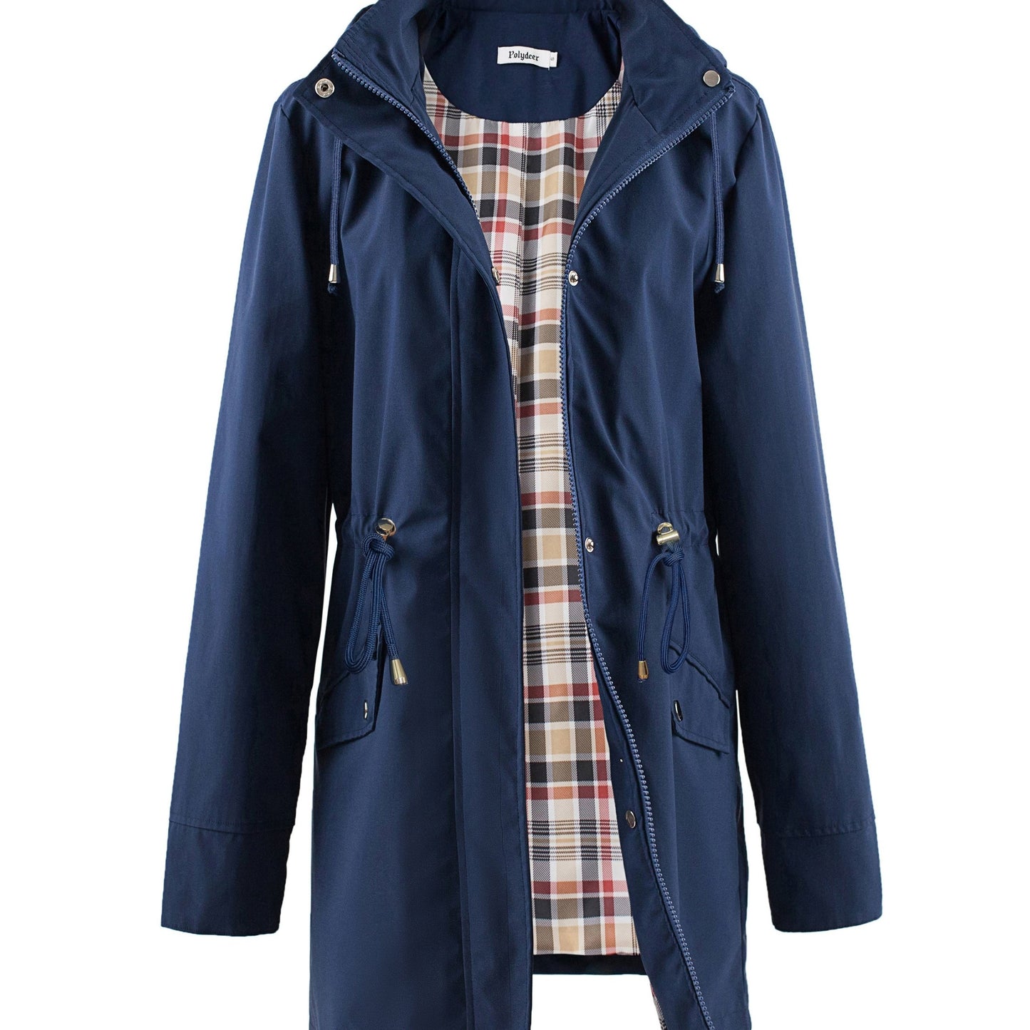 vlovelaw Drawstring Waist Hooded Zip Up Coat, Casual Long Sleeve Coat For Fall & Winter, Women's Clothing