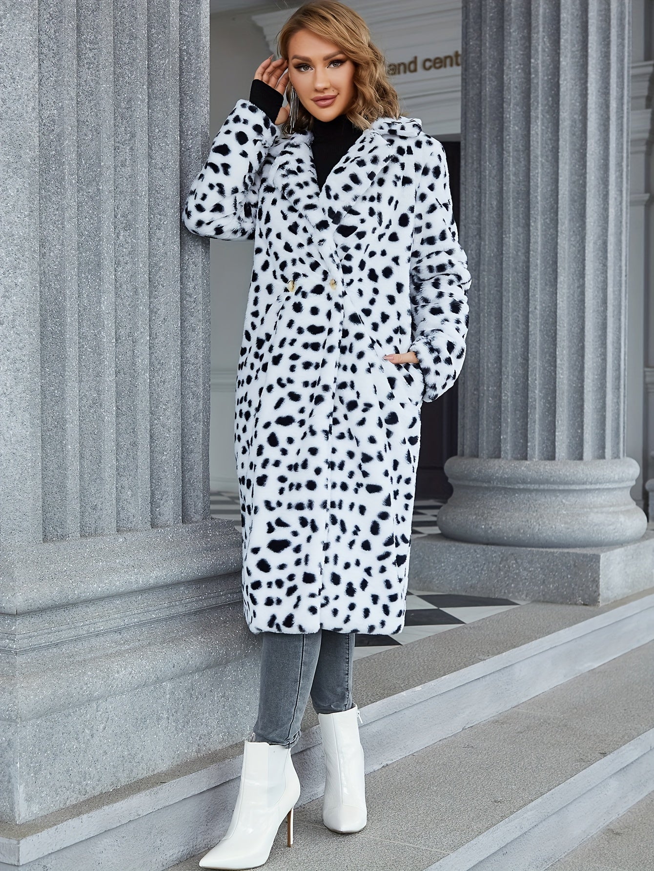 Luxurious Leopard Print Faux Fur Coat - Double Breasted, Long Sleeve, Autumn and Winter Warm, Fluffy Outwear for Women - Soft, Plush, and Stylish