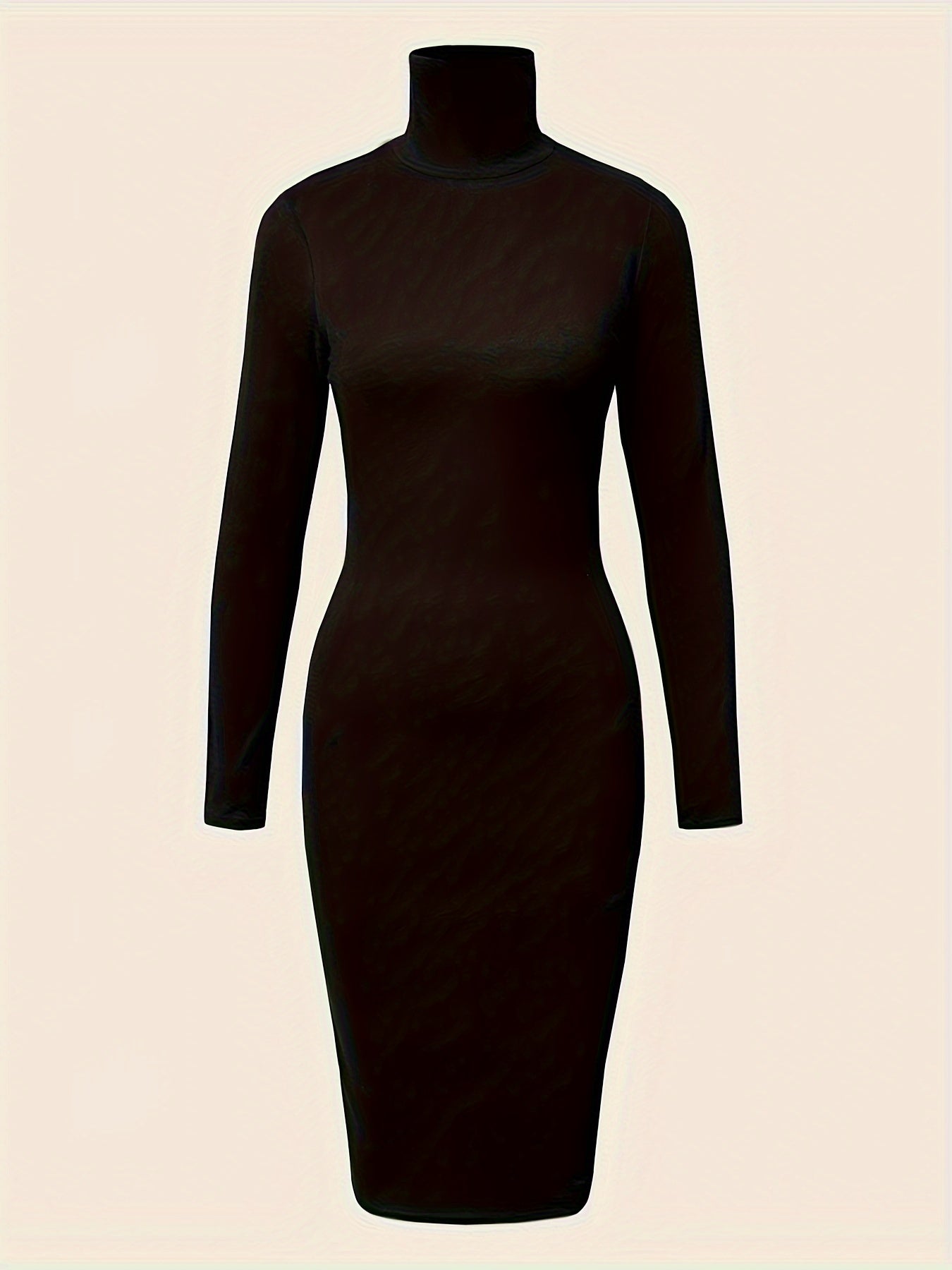 Turtleneck Solid Midi Dress, Elegant Long Sleeve Bodycon Dress, Women's Clothing