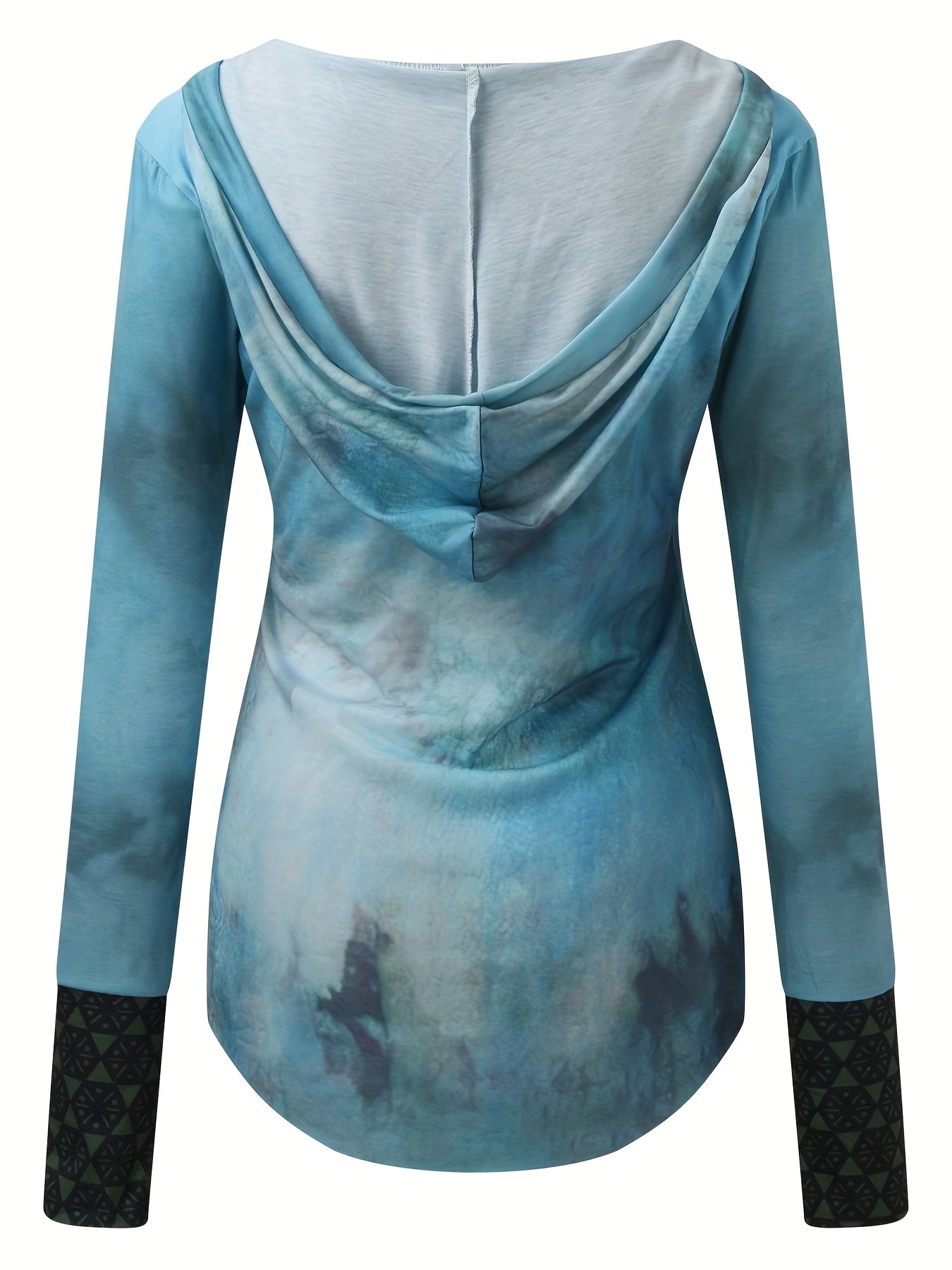 Tree Print Tie Dye Hooded Top, Casual Long Sleeve Top For Spring & Fall, Women's Clothing