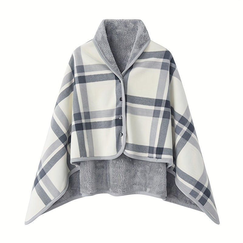 1pc Multifunctional Shawl Blanket With Double Layer Thick Plaid Pattern Polar Fleece Throw Blanket Autumn And Winter Office Wearable Blanket