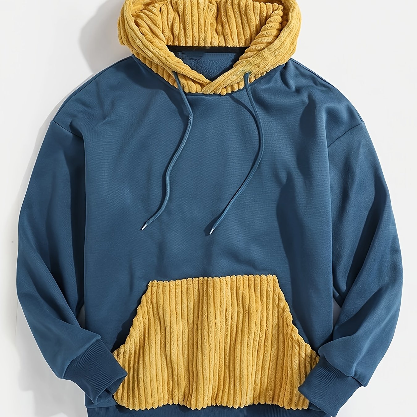 vlovelaw vlovelaw Color Block Hoodie, Cool Hoodies For Men, Men's Casual Graphic Design Pullover Hooded Sweatshirt With Corduroy Kangaroo Pocket Streetwear For Winter Fall, As Gifts