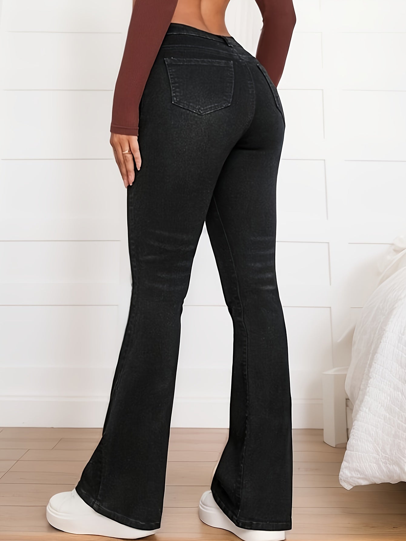 vlovelaw High Waist Casual Flare Jeans, High Stretch Slim Fit Bell Bottom Jeans, Women's Denim Jeans & Clothing