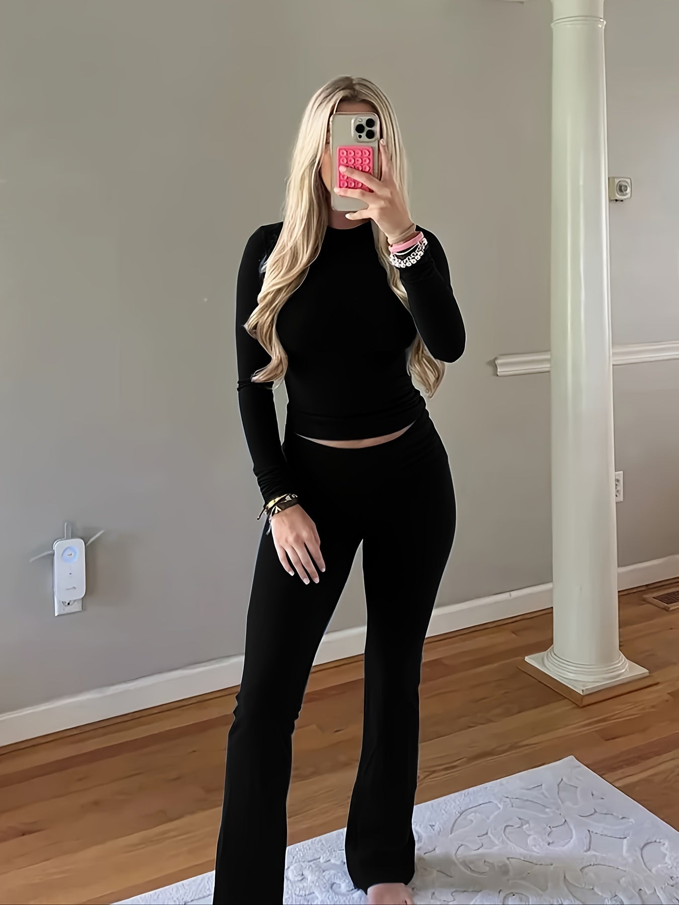 vlovelaw Casual Matching Two-piece Set, Long Sleeve T-shirt & Pants Outfits, Women's Clothing