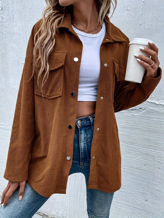 Solid Color Button Front Shirt, Casual Long Sleeve Shirt For Spring & Fall, Women's Clothing