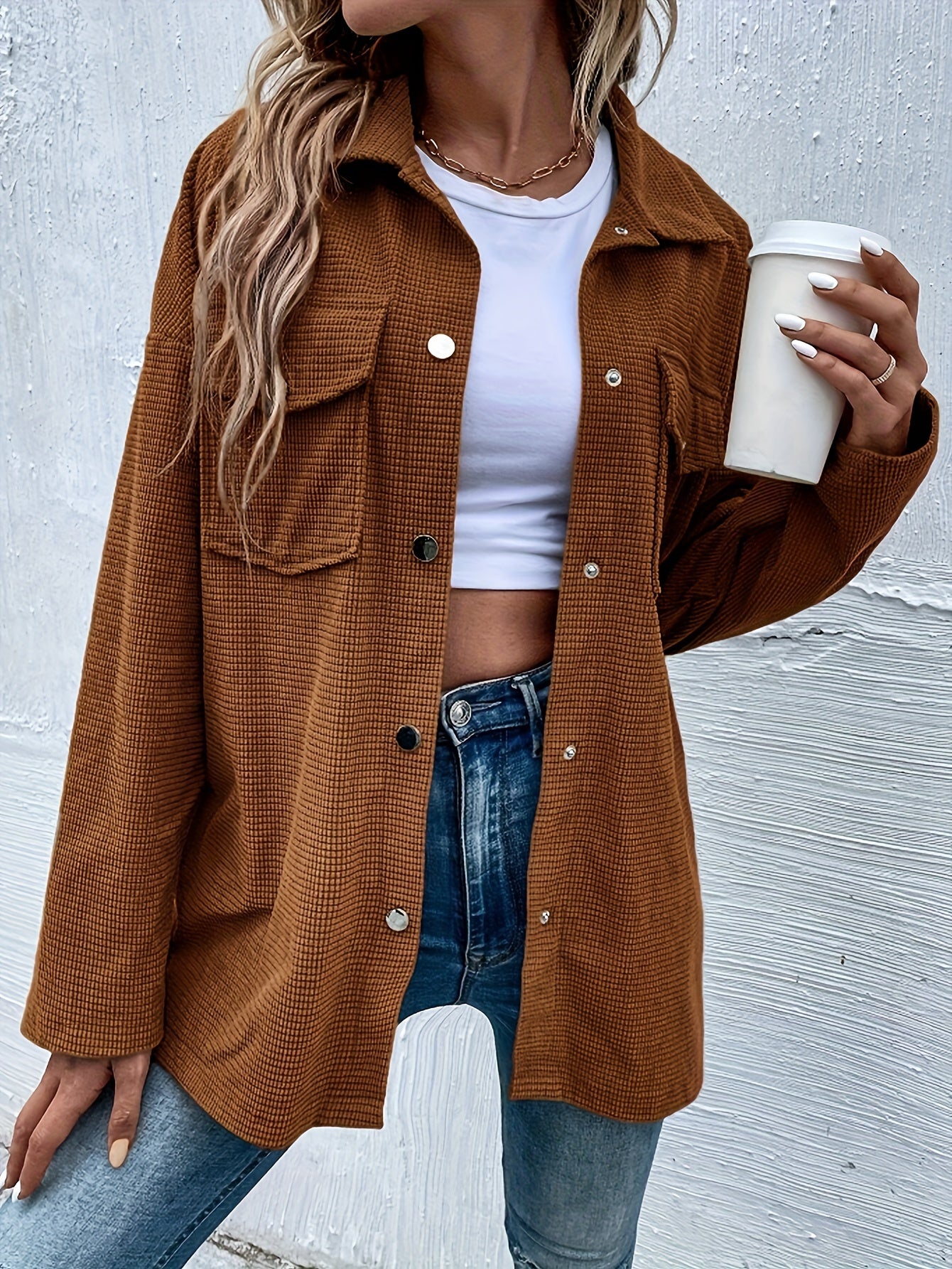 Solid Color Button Front Shirt, Casual Long Sleeve Shirt For Spring & Fall, Women's Clothing